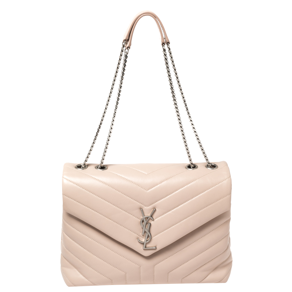 Saint Laurent Blush Pink Matelasse Leather Medium Loulou Shoulder Bag