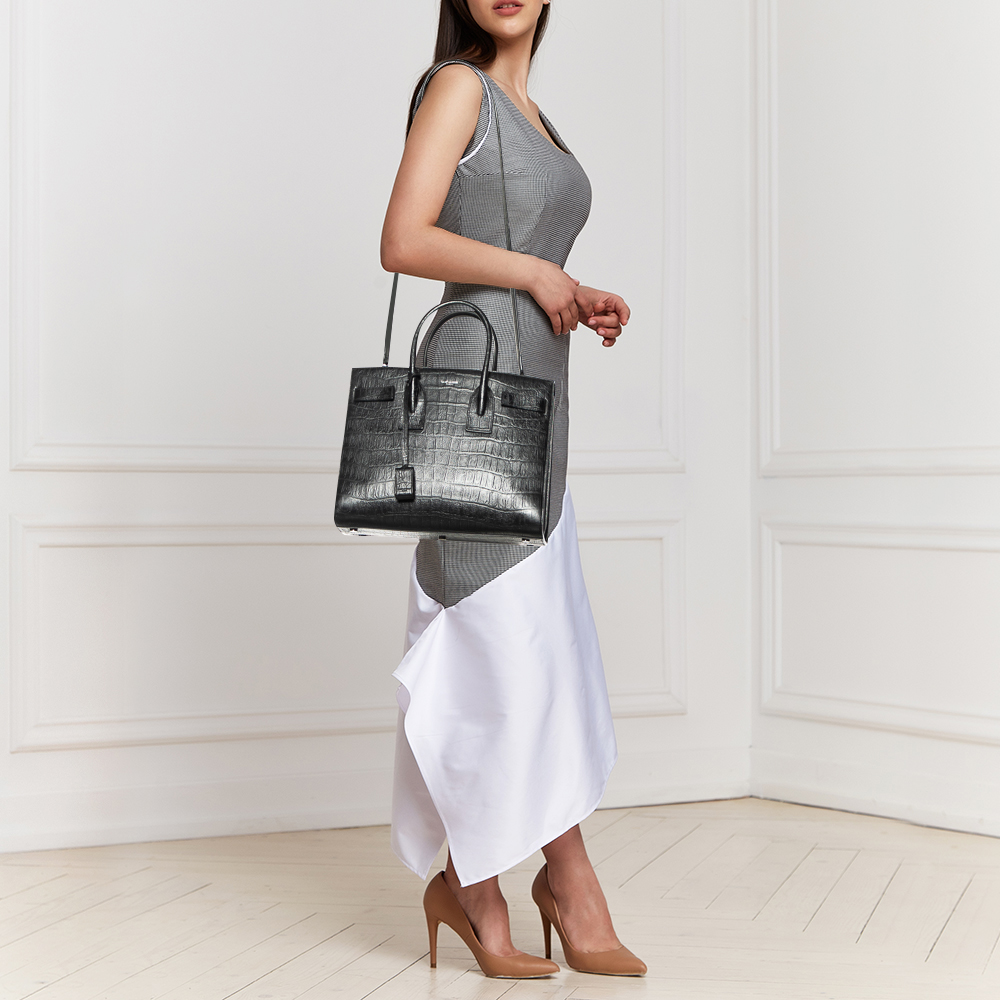 Saint Laurent Black Croc Embossed Leather Small Classic Sac De Jour Tote
Saint Laurent Black Croc Embossed Leather Small Classic Sac De Jour Tote