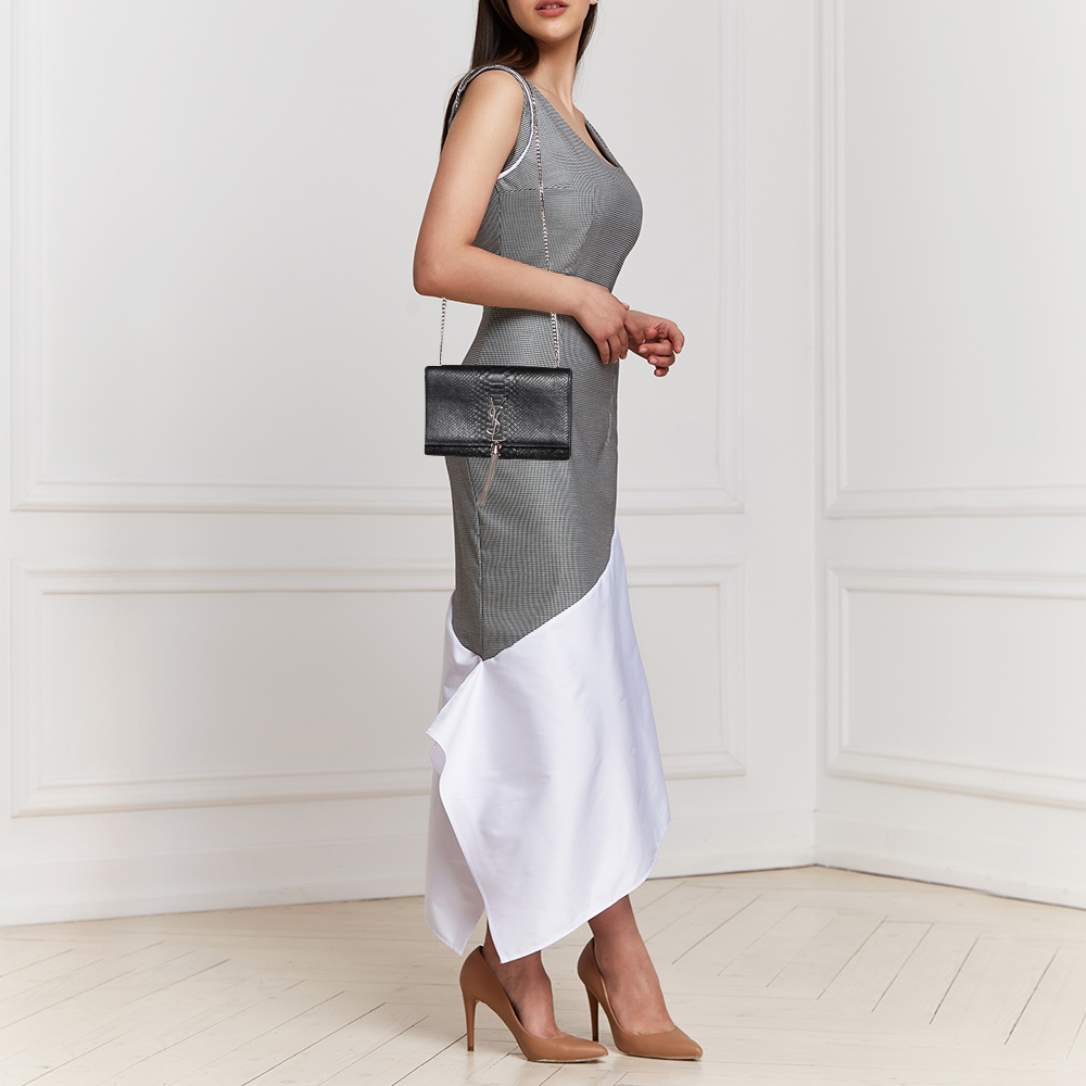 

Saint Laurent Black Python Embossed Leather Medium Kate Tassel Shoulder Bag