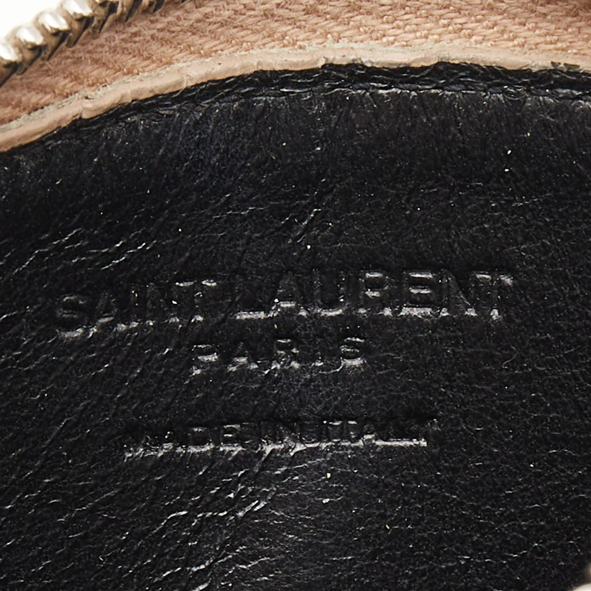 Saint Laurent Beige Croc Embosses Leather Zip Card Holder