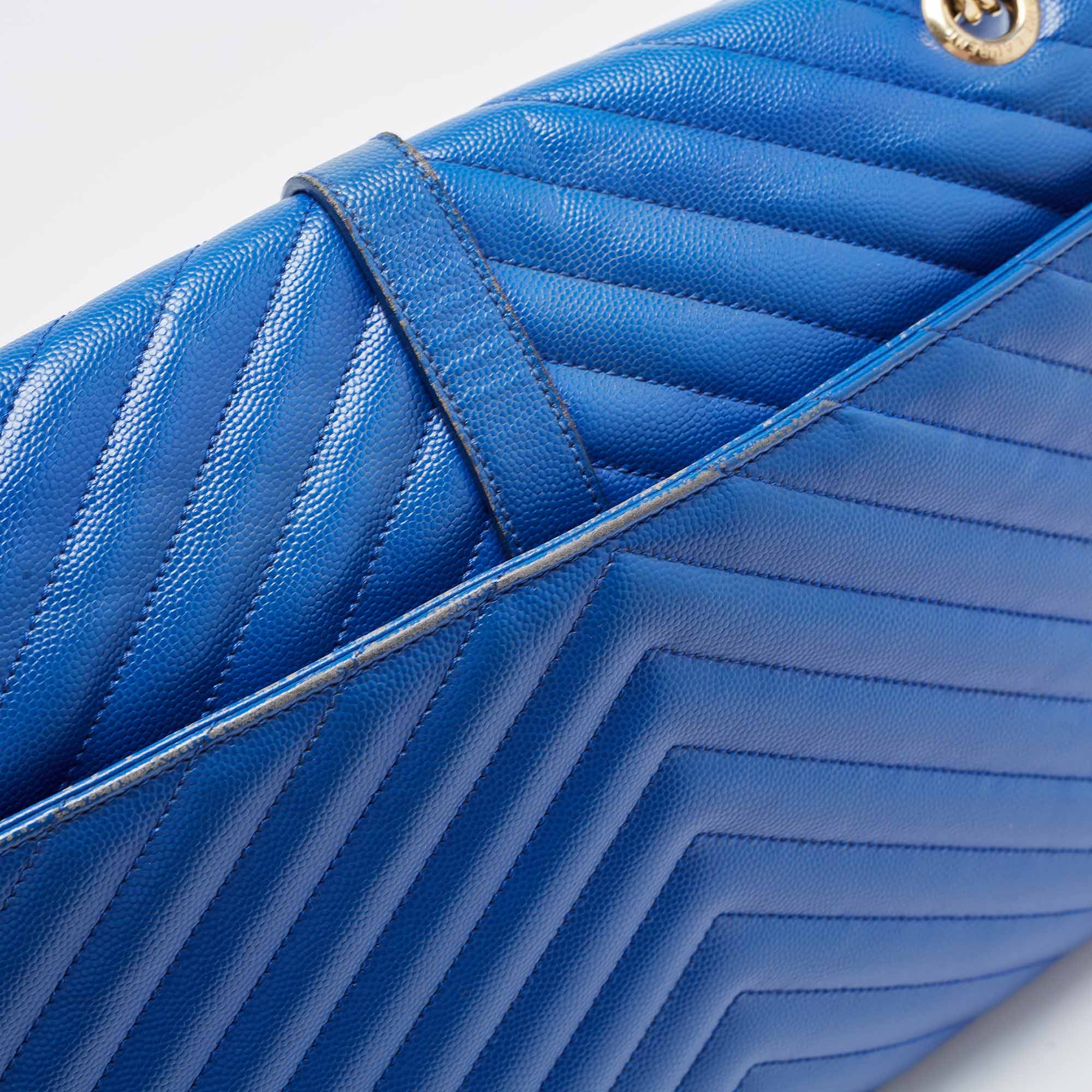 Saint Laurent Blue Matelassé Leather Large Monogram Envelope Shoulder Bag