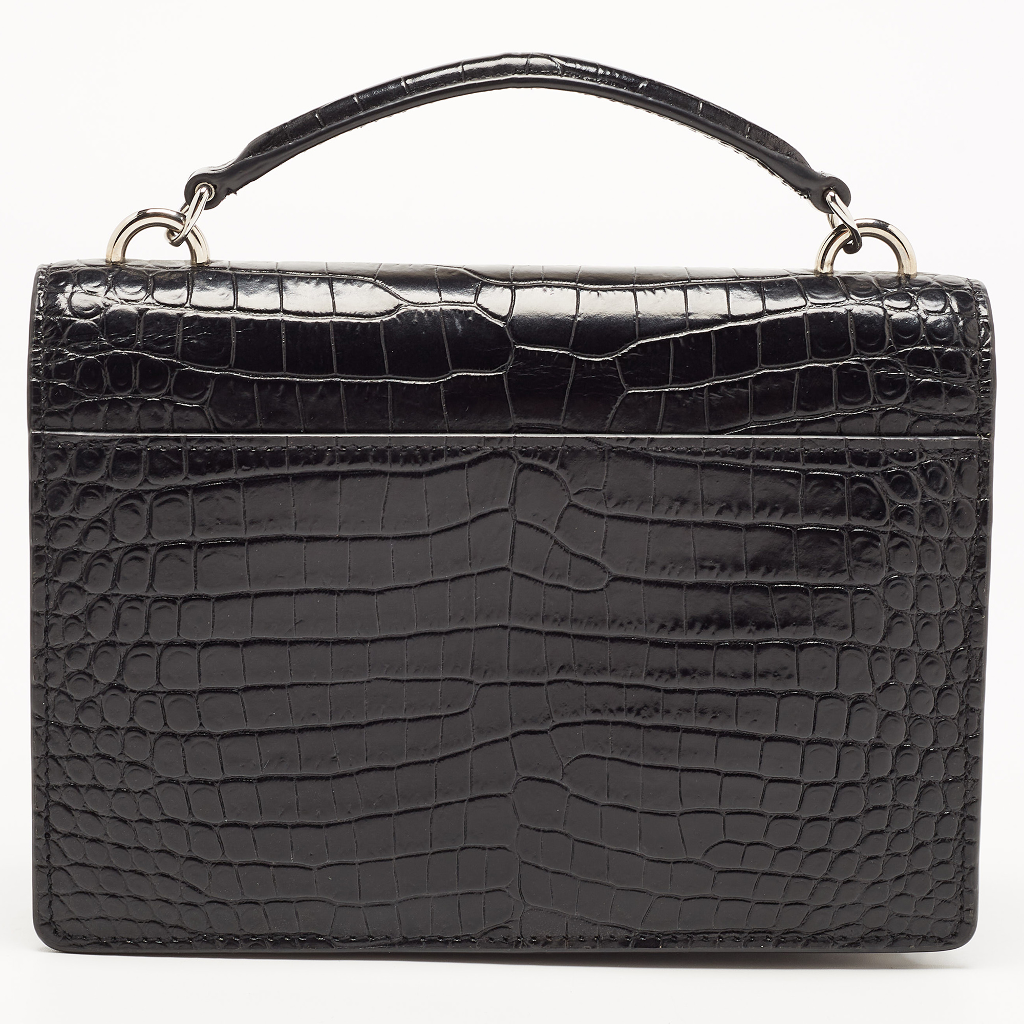 Saint Laurent Black Croc Embossed Leather Sunset Chain Wallet Bag
