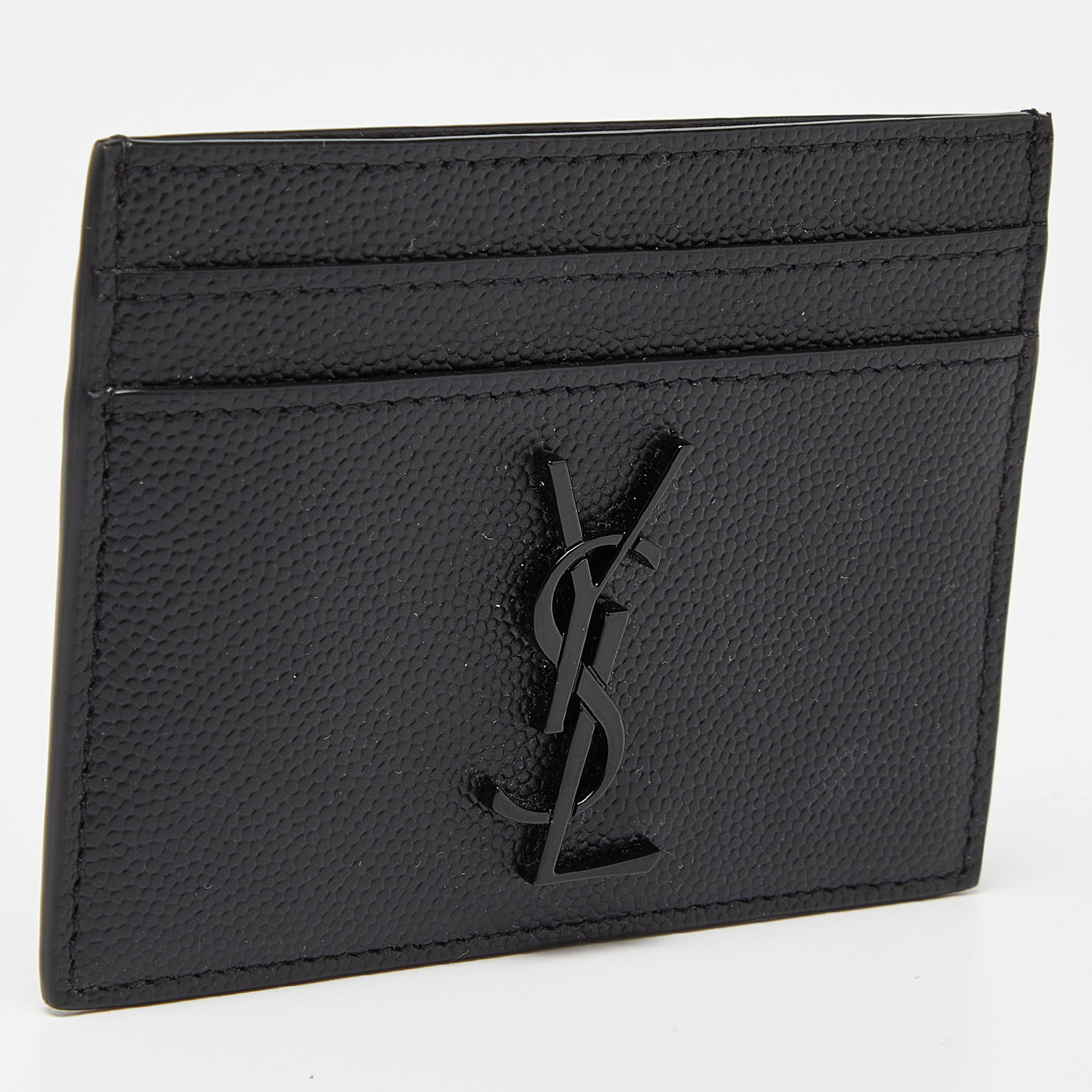 Saint Laurent Black Leather Monogram Card Holder