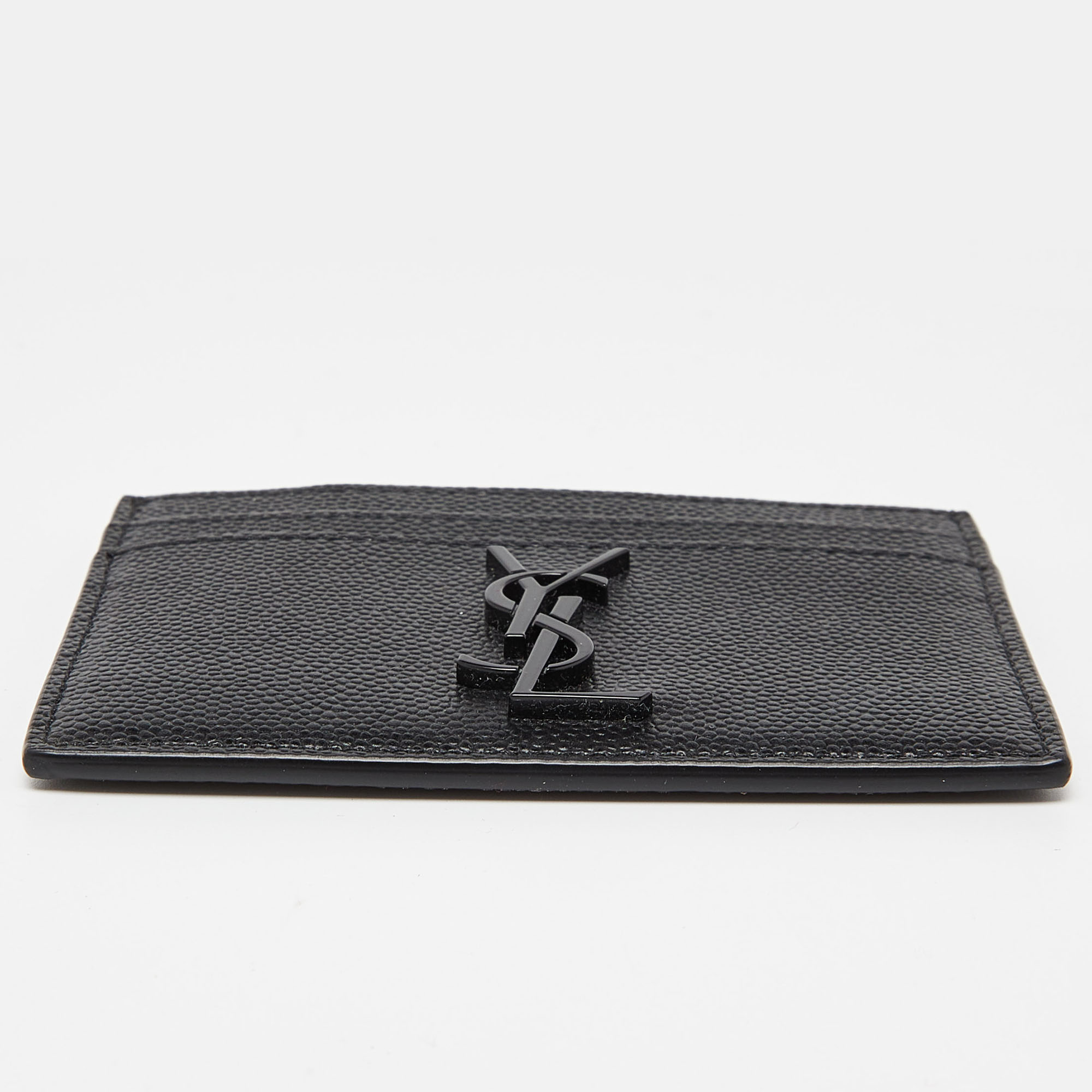 Saint Laurent Black Leather Monogram Card Holder