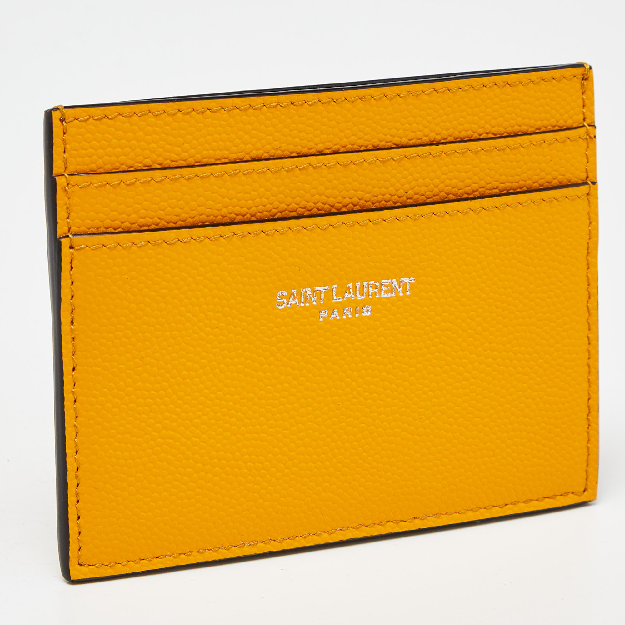 Saint Laurent Mustard Leather Logo Card Holder