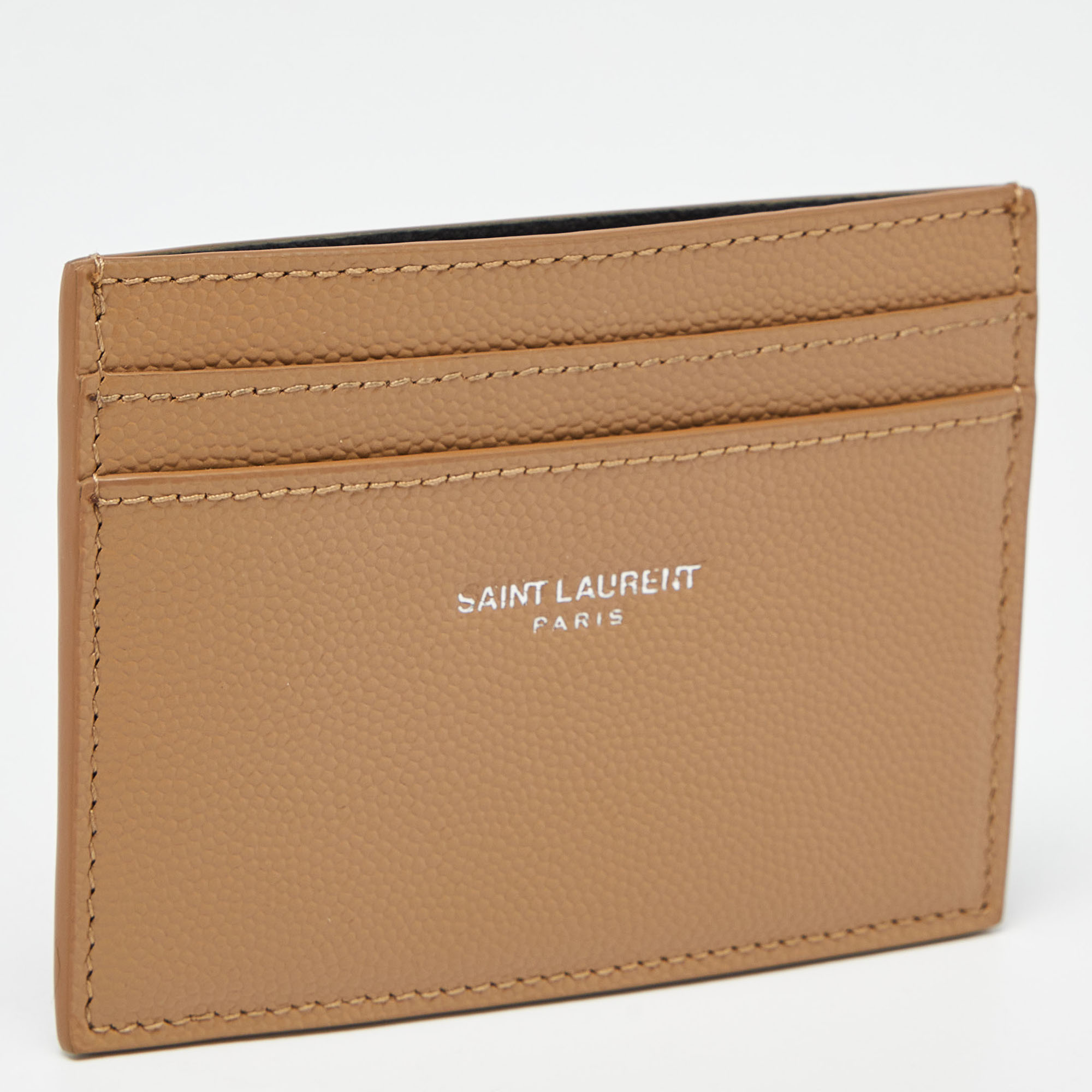 Saint Laurent Beige Leather Logo Card Holder