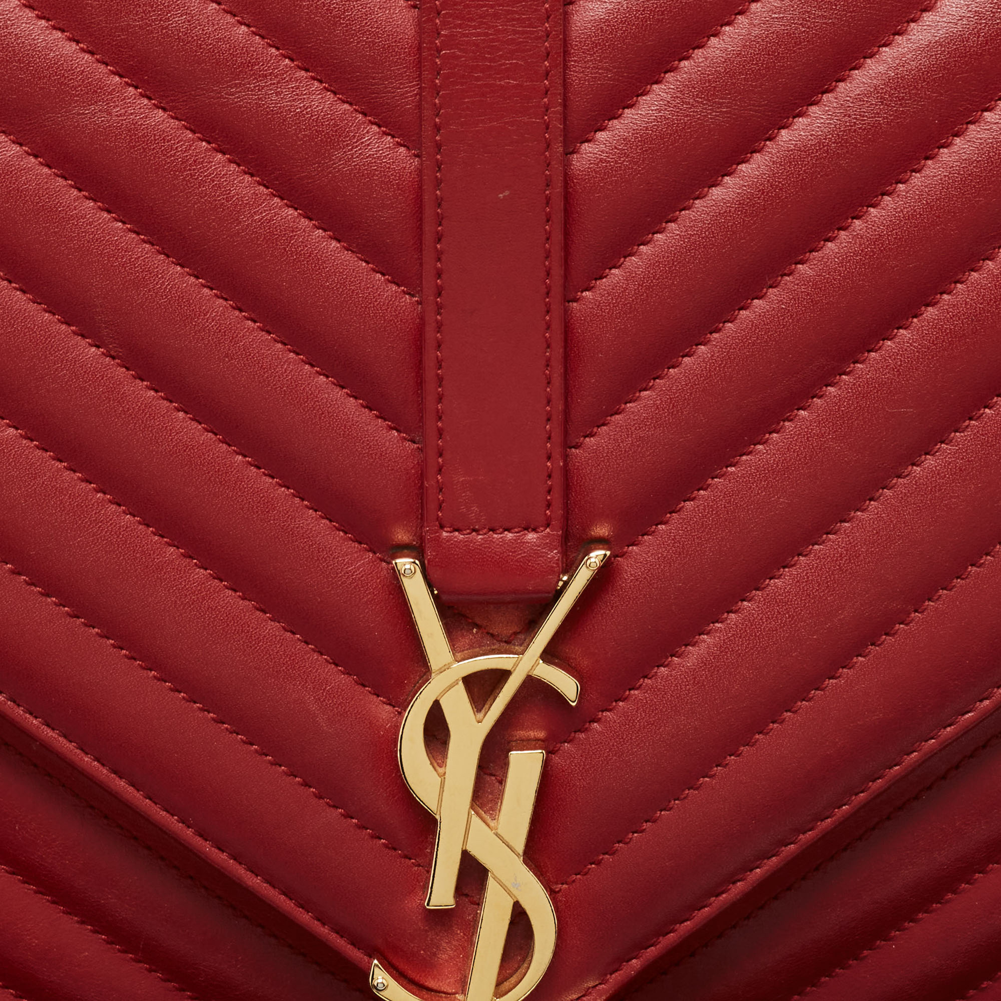 Saint Laurent Red Matelassé Leather Large Monogram Envelope Shoulder Bag