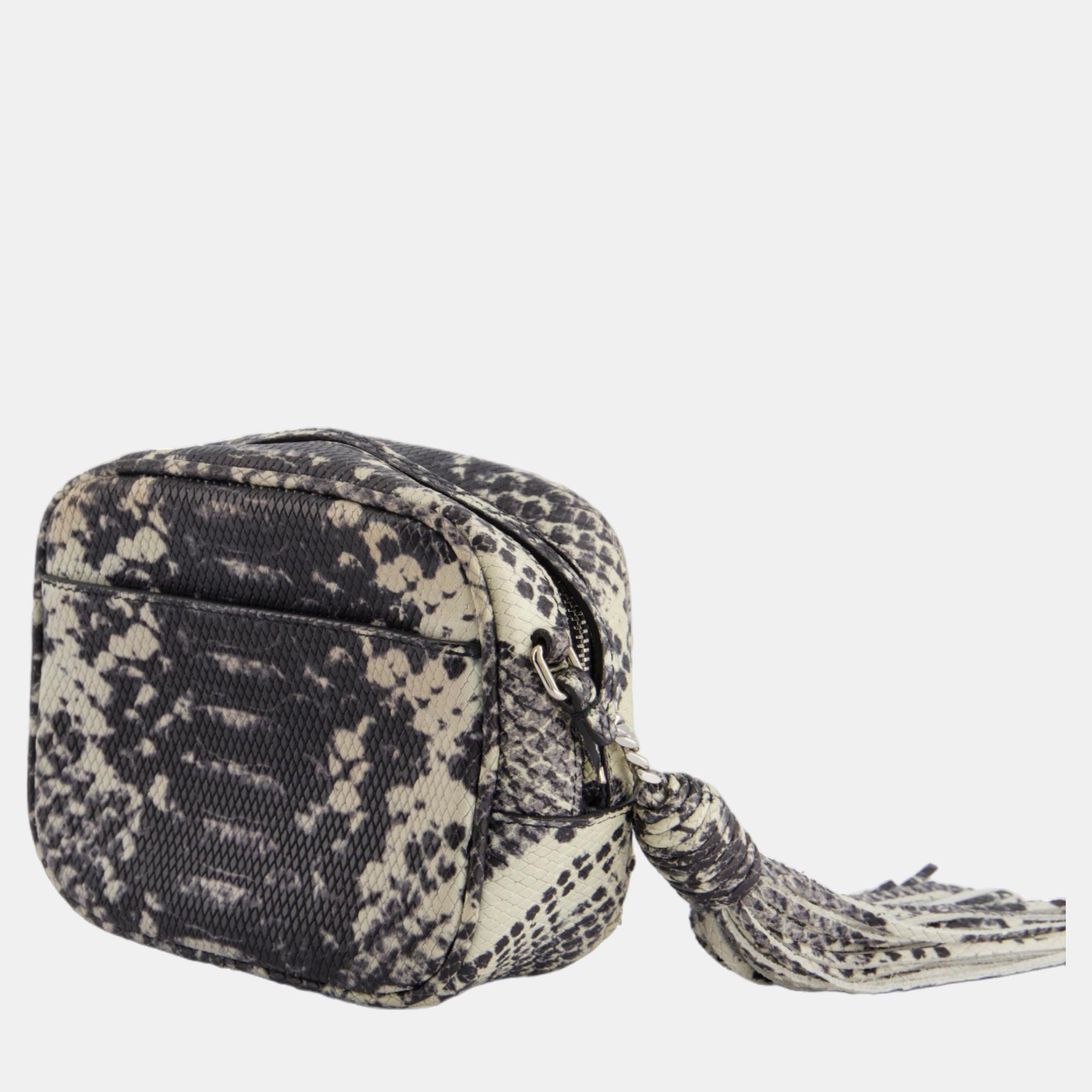 Saint Laurent Black And White Snake Skin Effect Small Blogger Bag With Silver Hardware