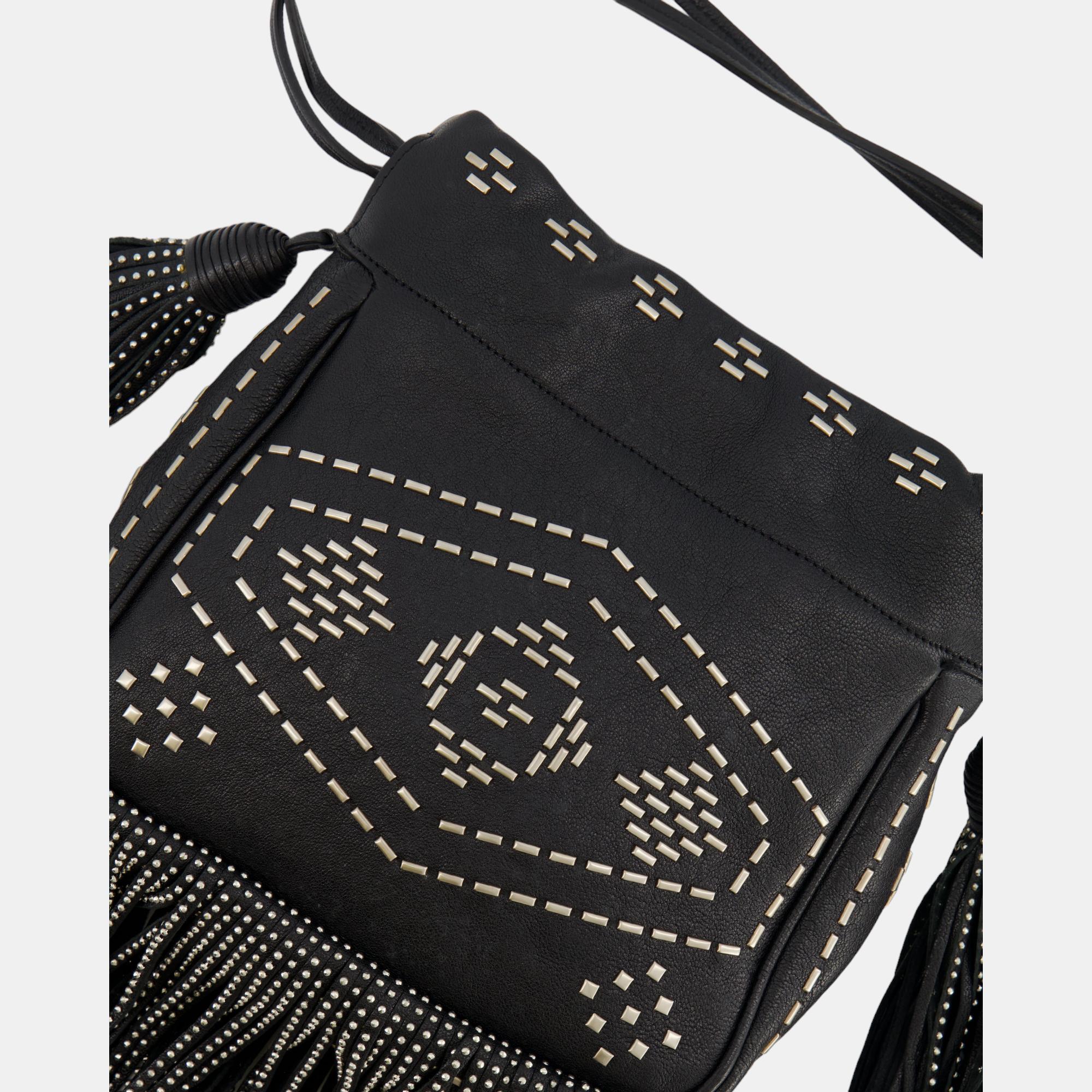 Saint Laurent Black Studded Bag With Fringe Details