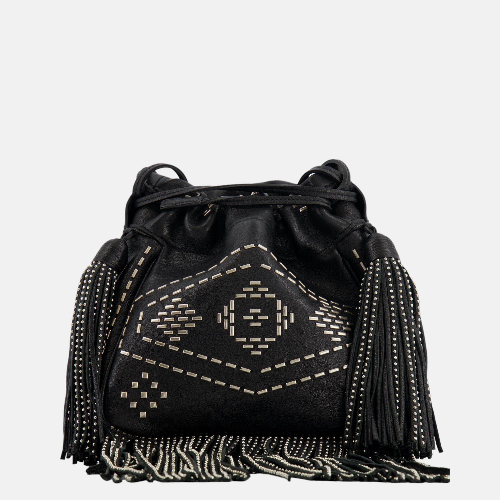Saint Laurent Black Studded Bag With Fringe Details