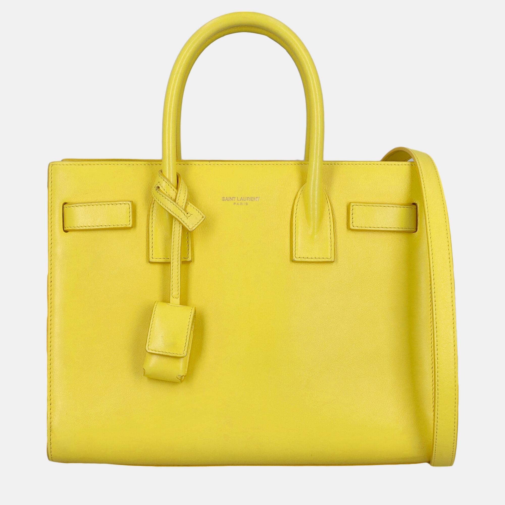 Saint Laurent Sac De Jour -  Women's Leather Tote Bag - Yellow - One Size
