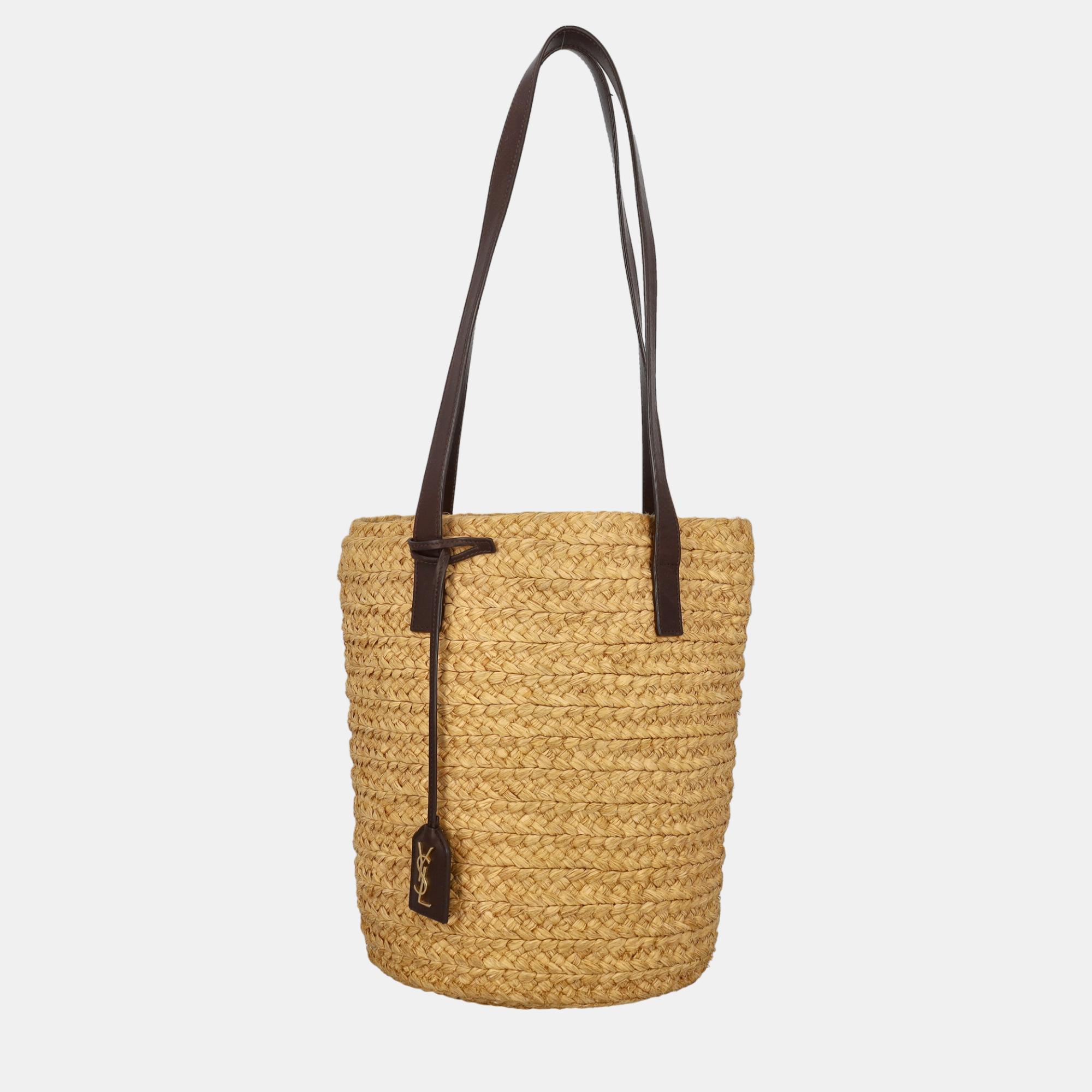 Saint Laurent  Women's Eco-Friendly Fabric Shoulder Bag - Beige - One Size