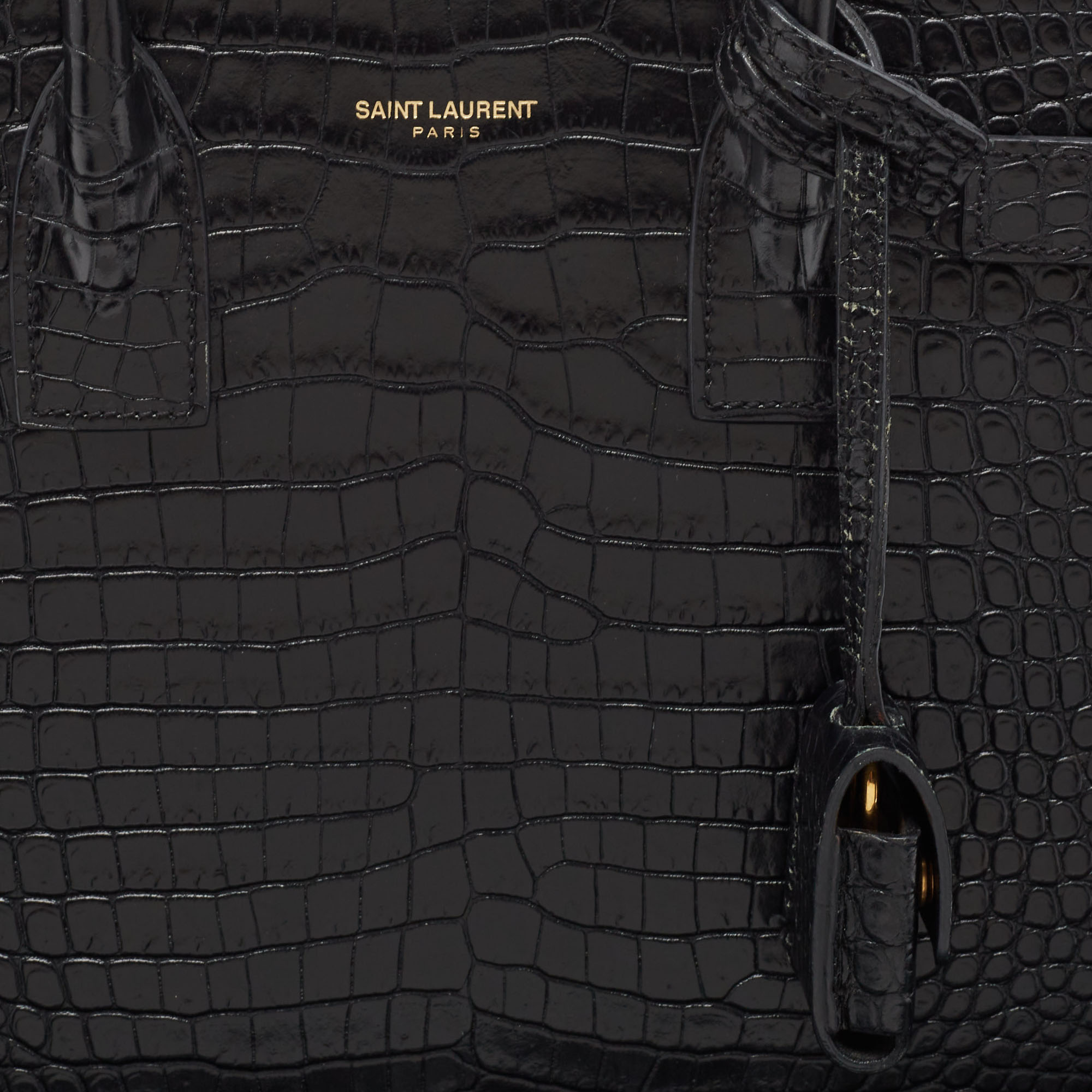 Saint Laurent Black Croc Embossed Leather Baby Classic Sac De Jour Tote