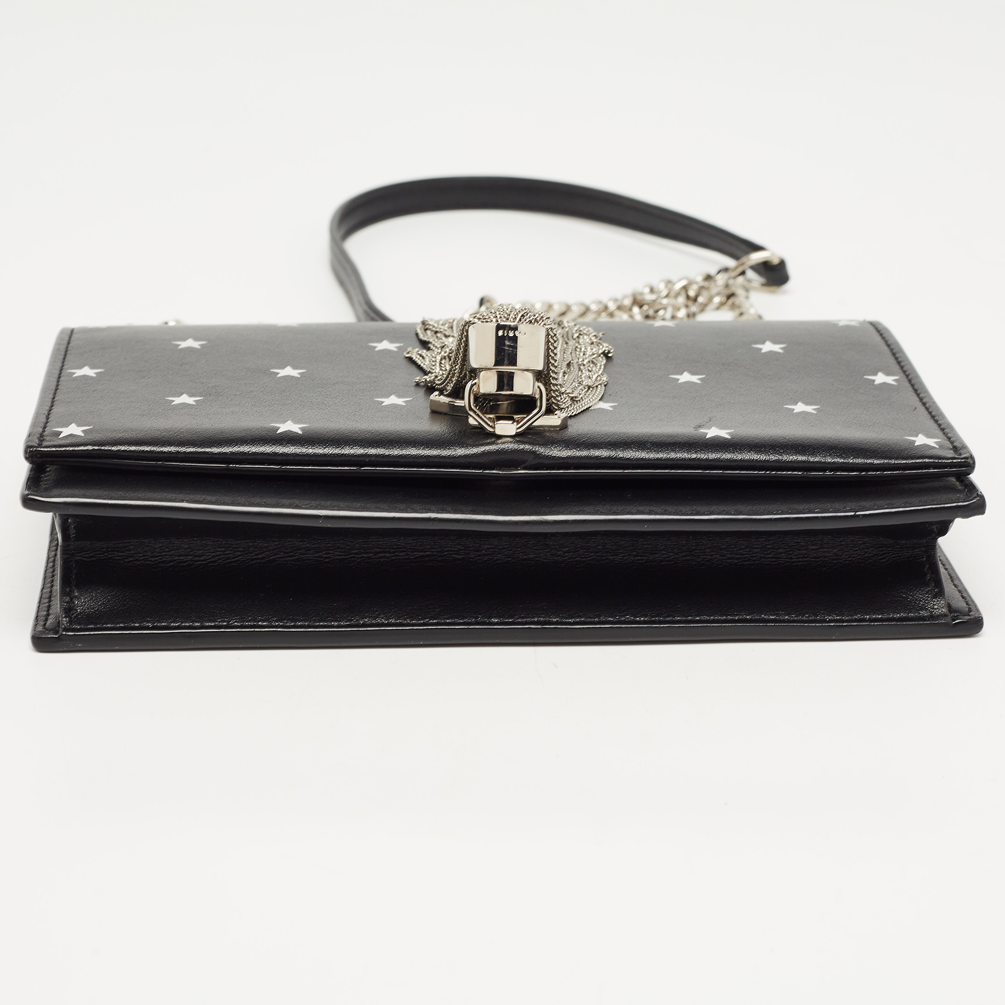 Saint Laurent Black/Silver Star Print Leather Kate Tassel Wallet On Chain