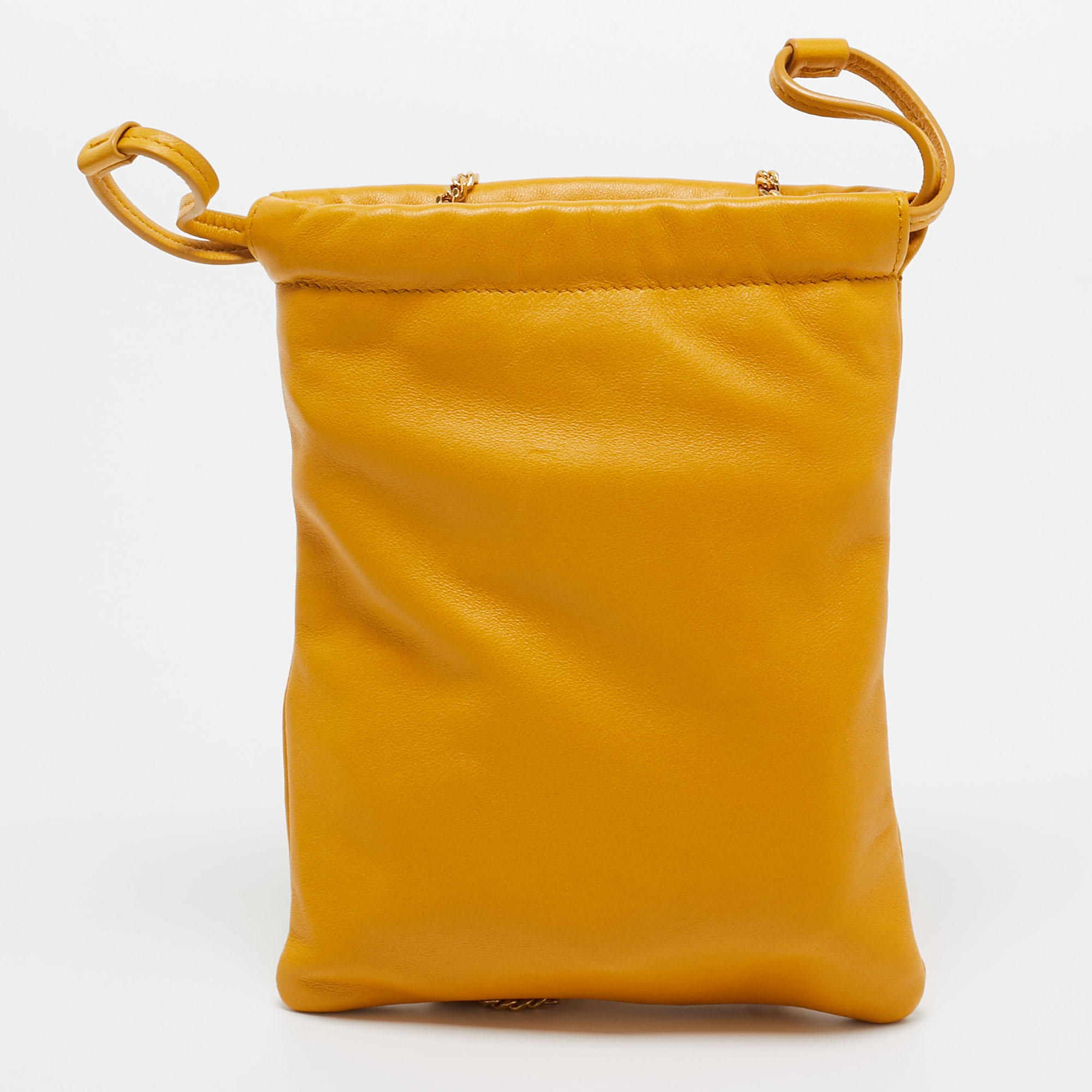 Saint Laurent Yellow Leather Phone Holder Crossbody Bag
