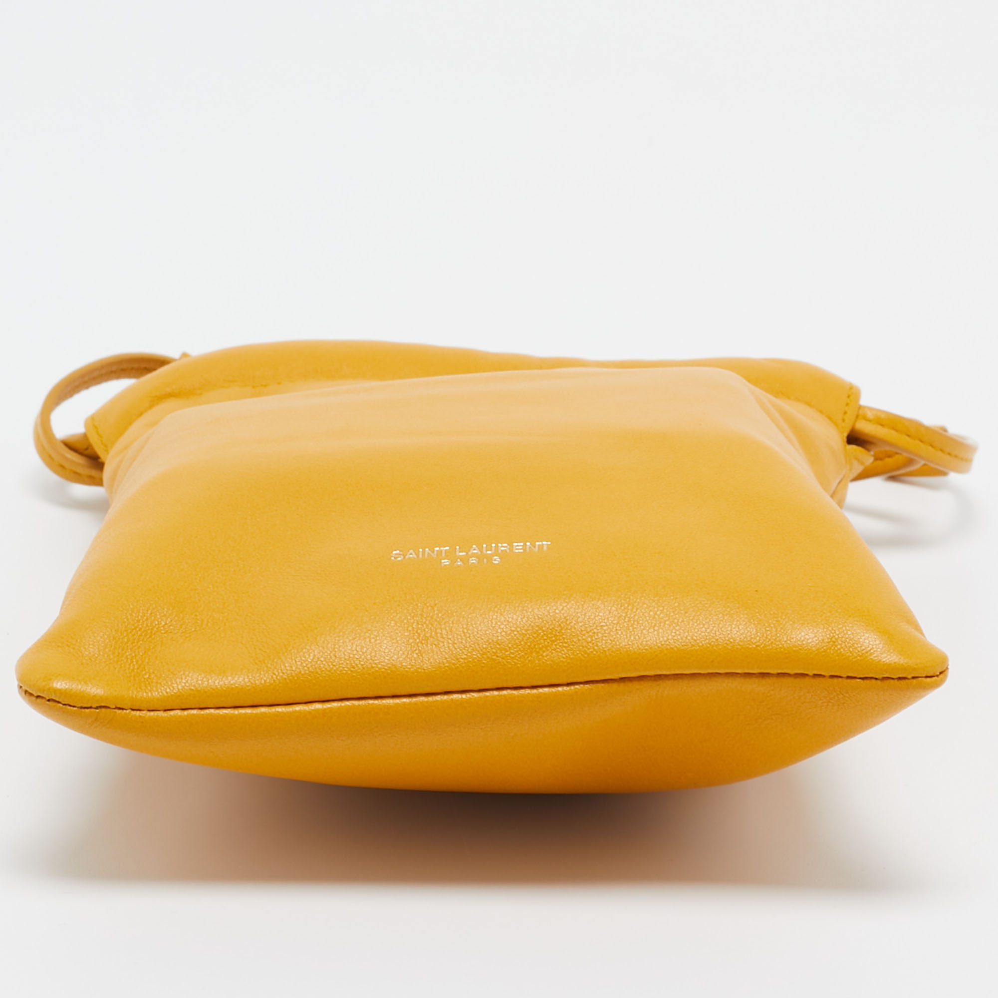 Saint Laurent Yellow Leather Phone Holder Crossbody Bag