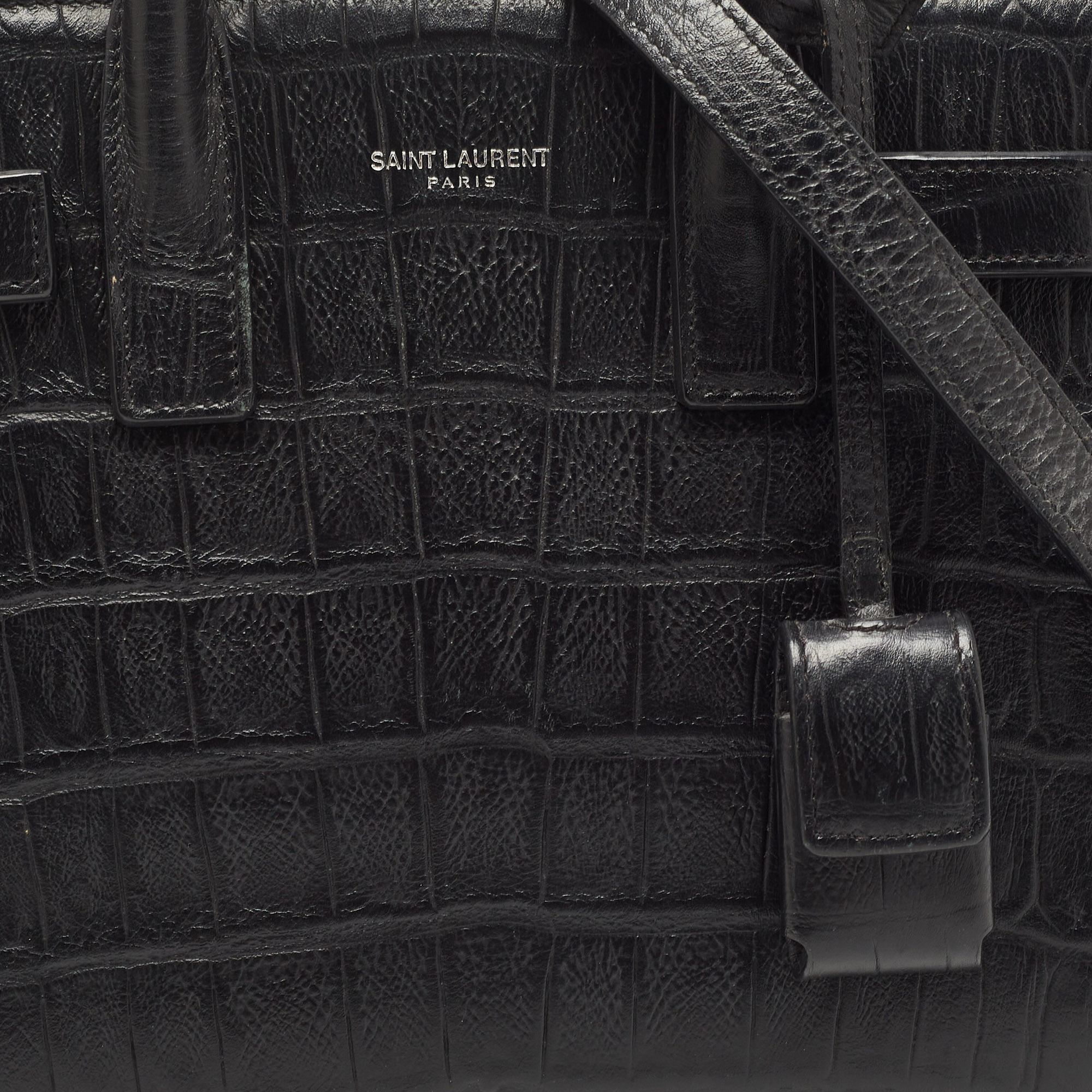 Saint Laurent Black Croc Embossed Leather Nano Classic Sac De Jour Tote