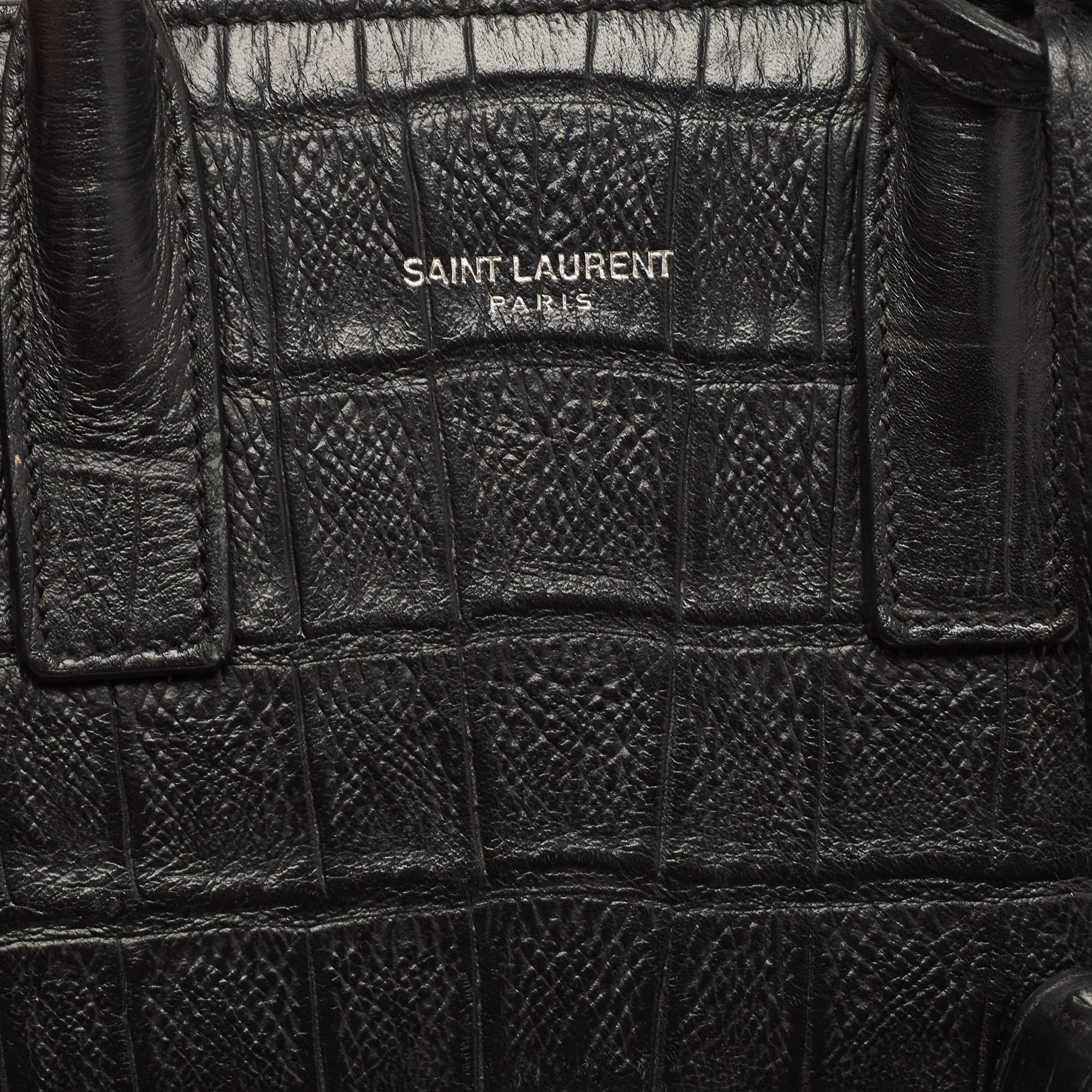 Saint Laurent Black Croc Embossed Leather Nano Classic Sac De Jour Tote