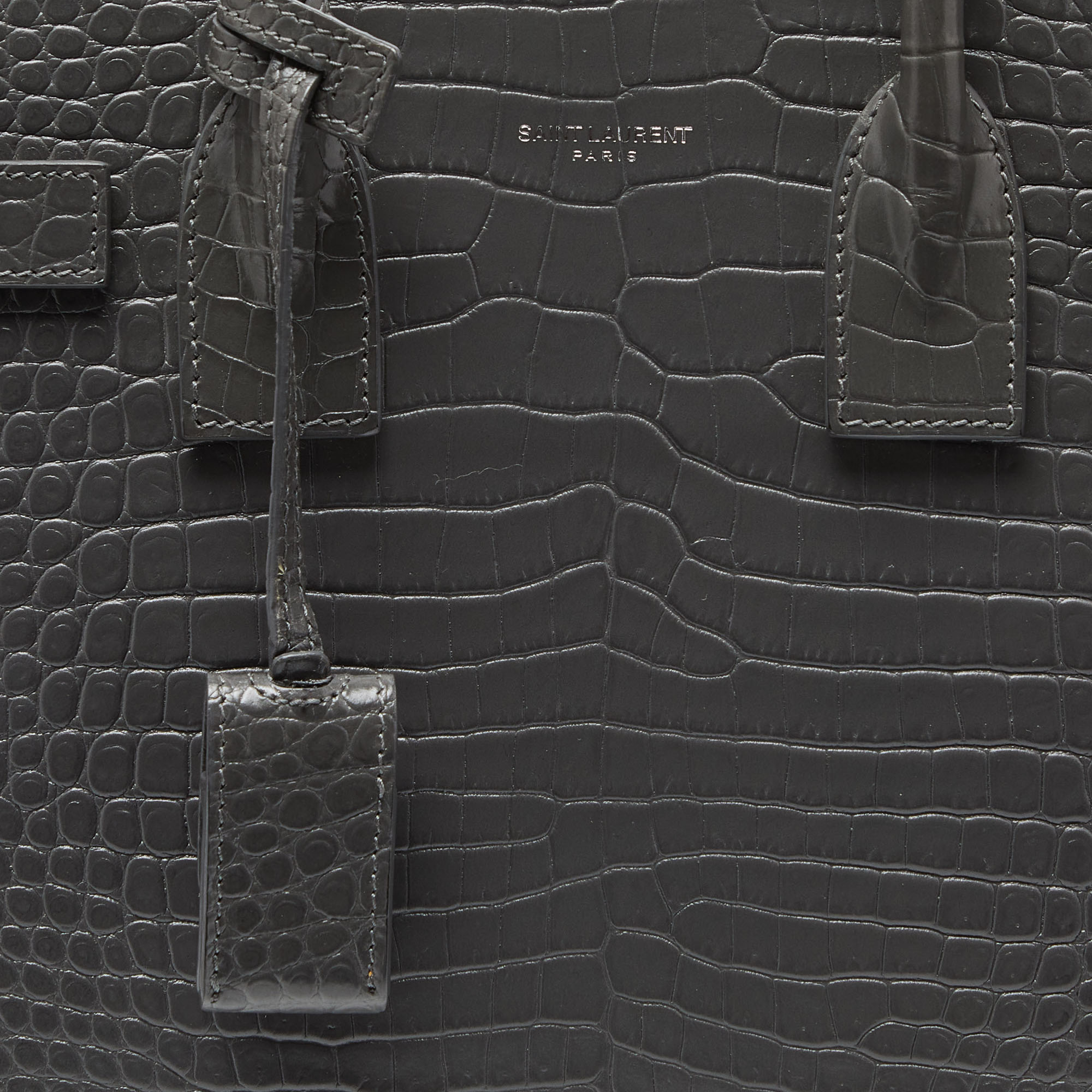 Saint Laurent Grey Croc Embossed Leather Baby Classic Sac De Jour Tote