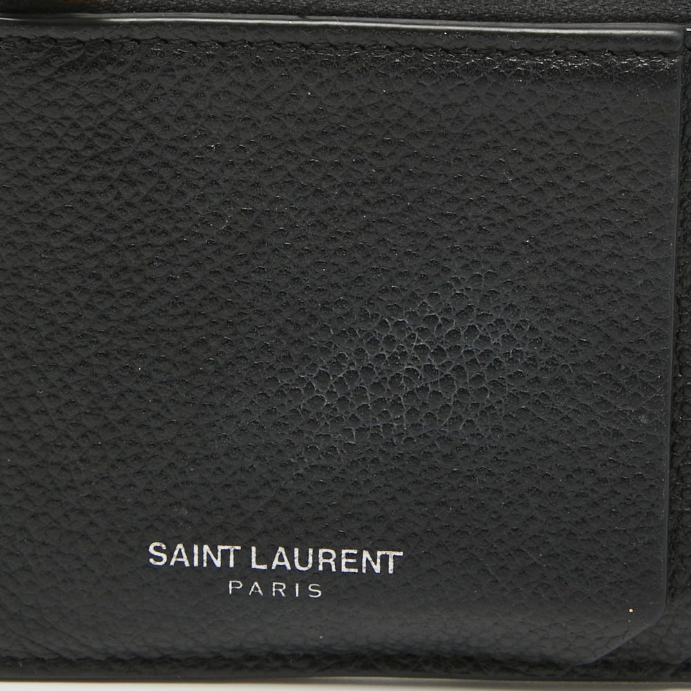 Saint Laurent Black Leather Fragment Zip Card Holder