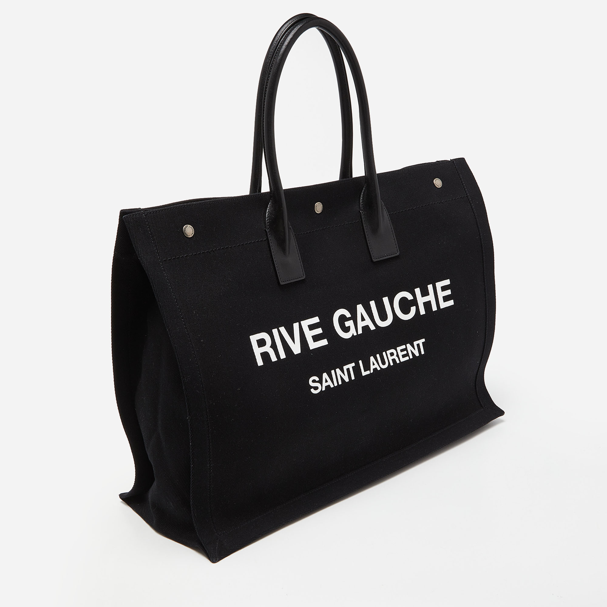 Saint Laurent Black Canvas And Leather Large Rive Gauche Shopper Tote