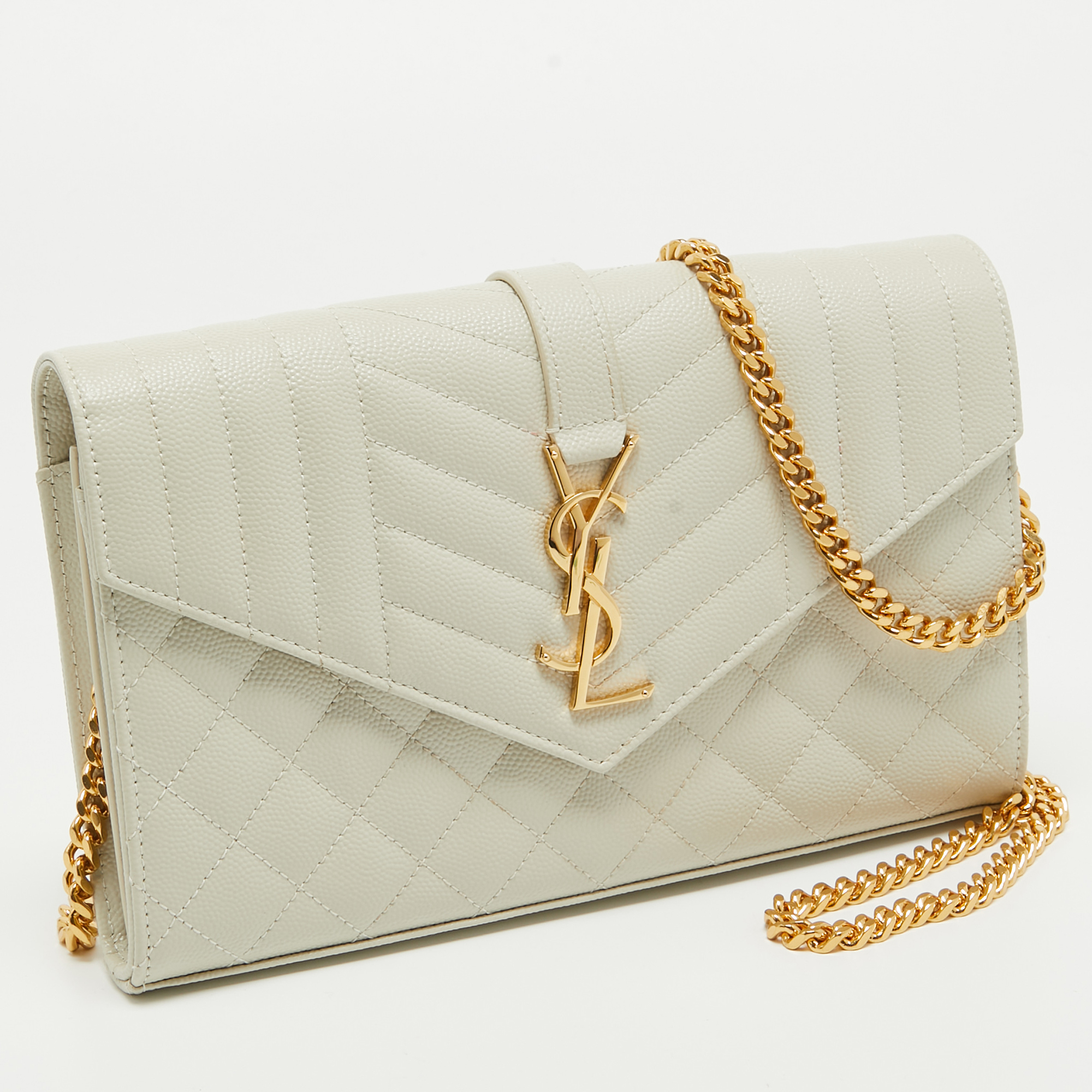 Saint Laurent Off White Mix Matelasse Leather Medium Envelope Chain Bag