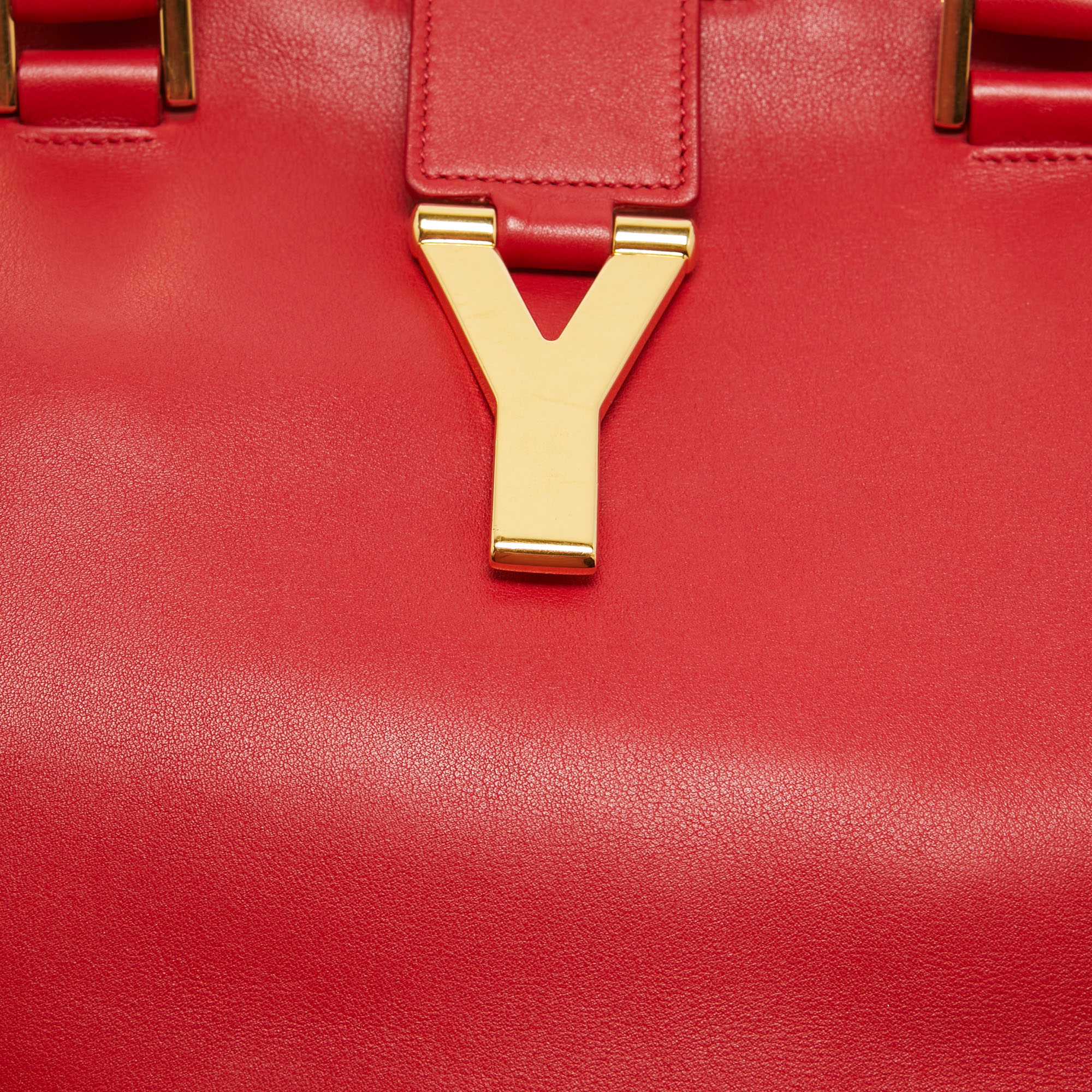Saint Laurent Red Leather Medium Cabas Chyc Tote