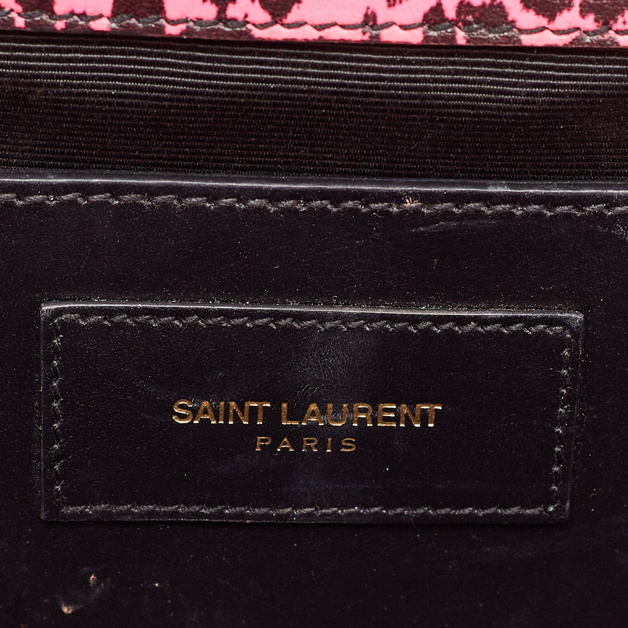 Saint Laurent Neon Pink Leopard Print Leather Monogram Cassandre Clutch