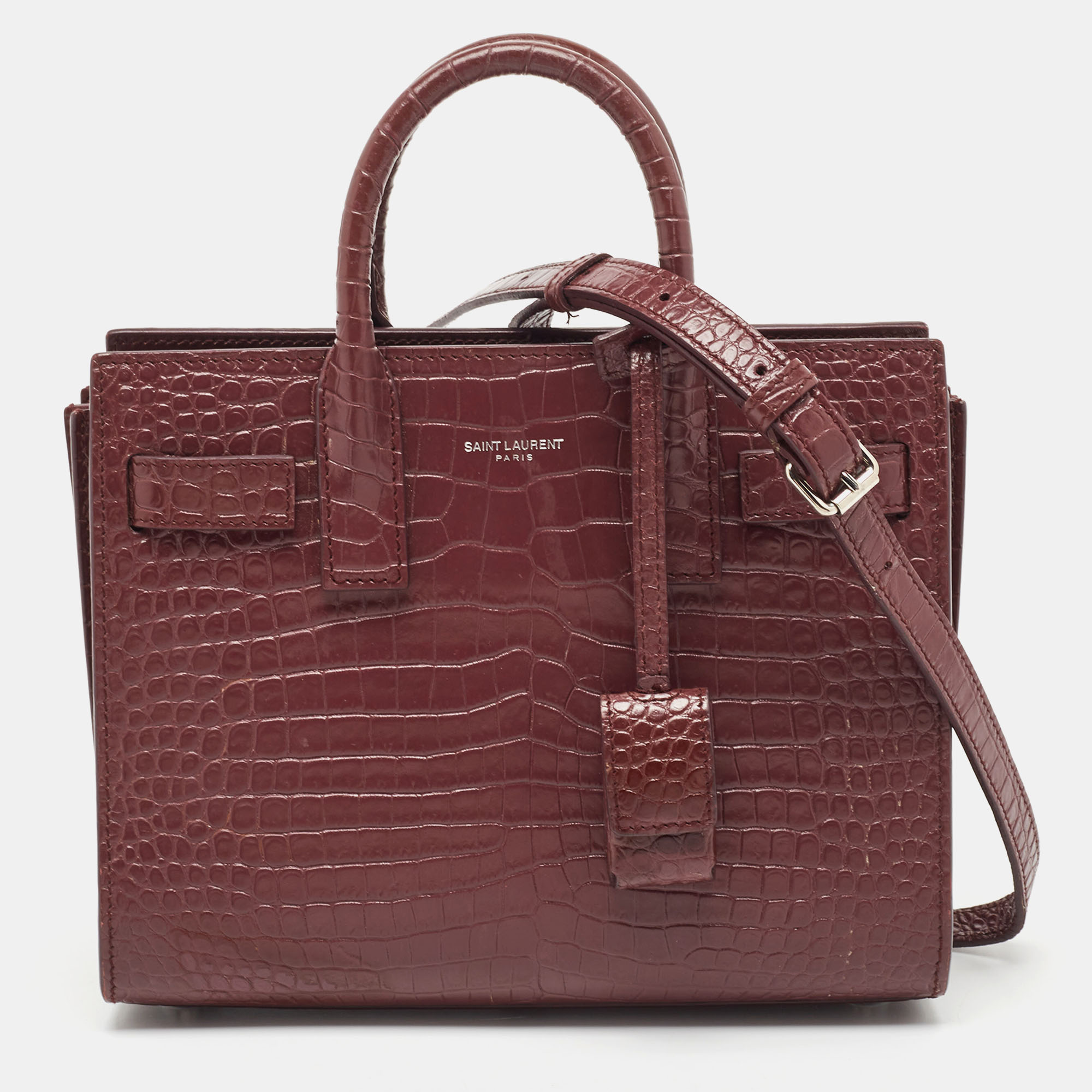 Saint Laurent Burgundy Croc Embossed Leather Nano Classic Sac De Jour Tote
Saint Laurent Burgundy Croc Embossed Leather Nano Classic Sac De Jour Tote