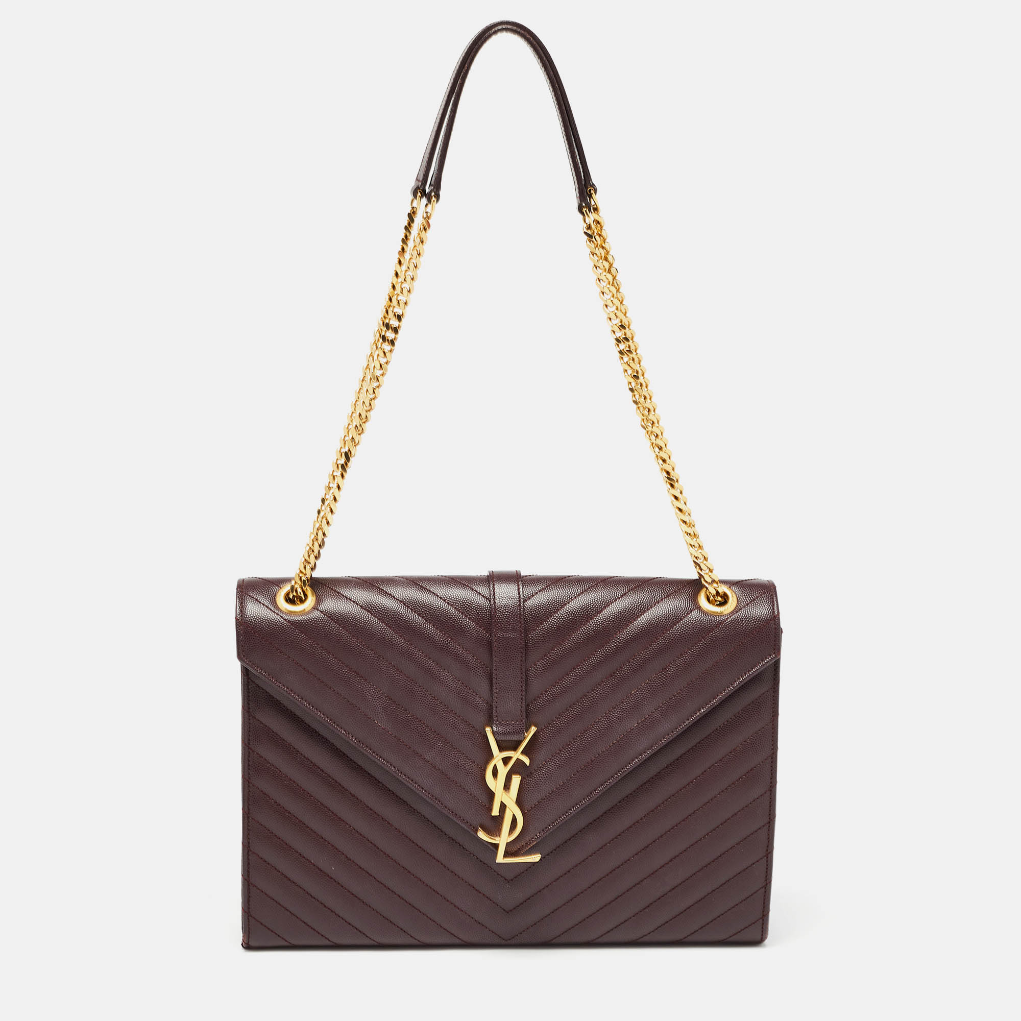 Saint laurent paris saint laurent burgundy matelasse leather large monogram envelope shoulder bag