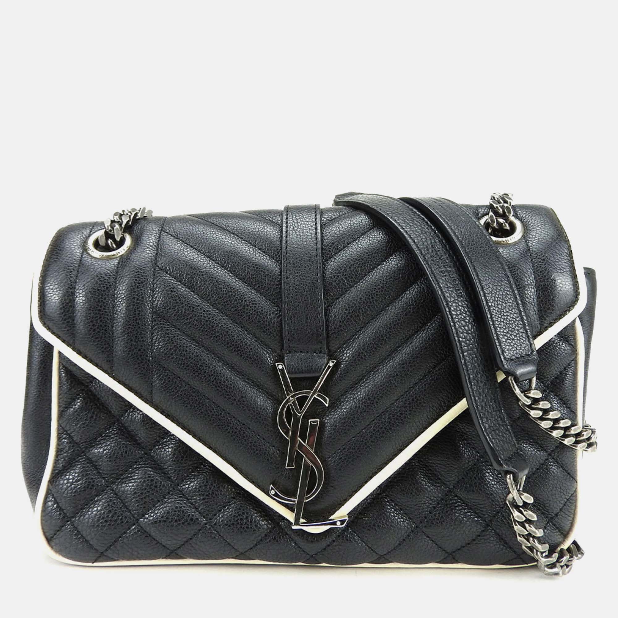 Saint laurent paris black leather medium monogram triquilt matelass&eacute; envelope bag