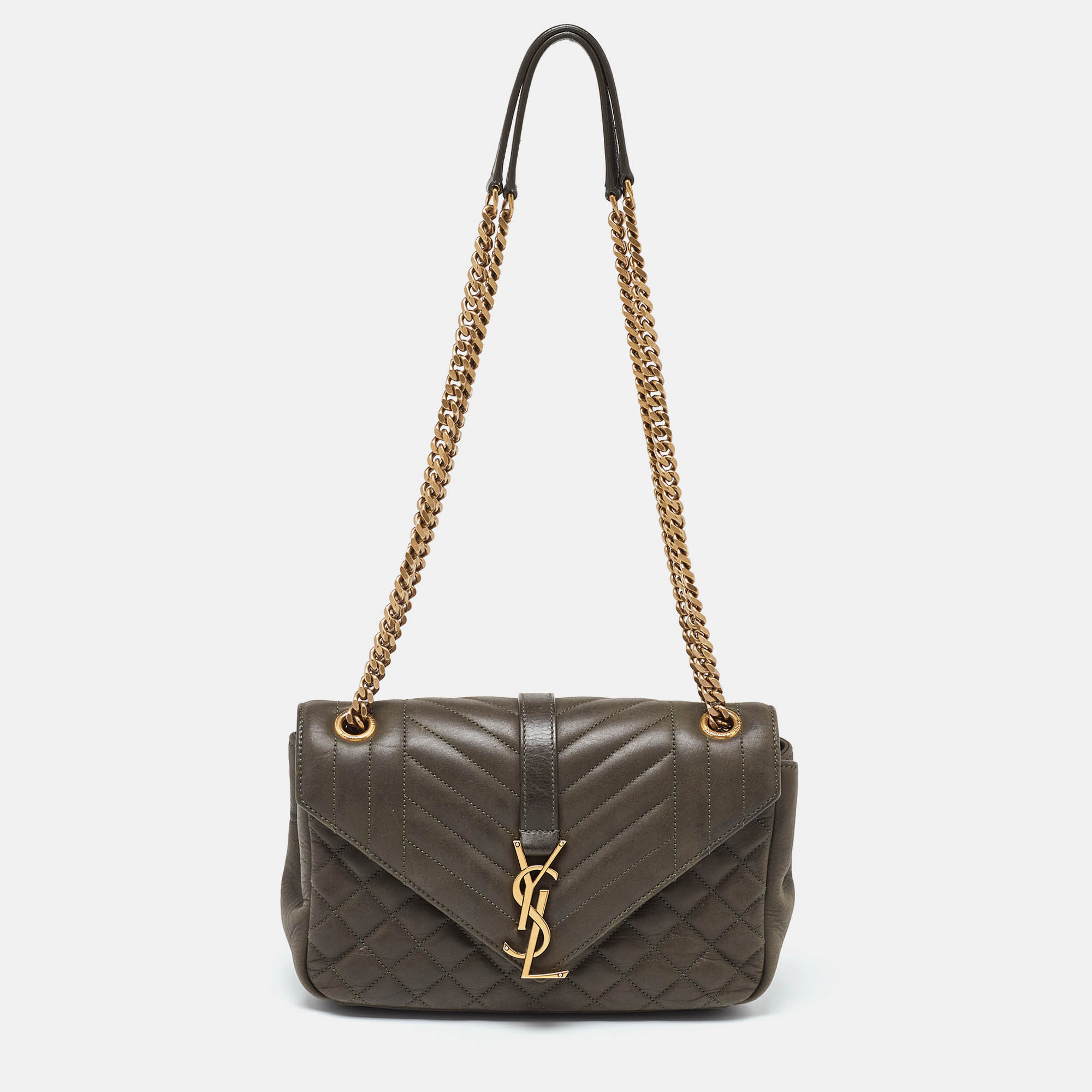 Saint laurent paris saint laurent olive green mix matelasse leather medium envelope chain bag