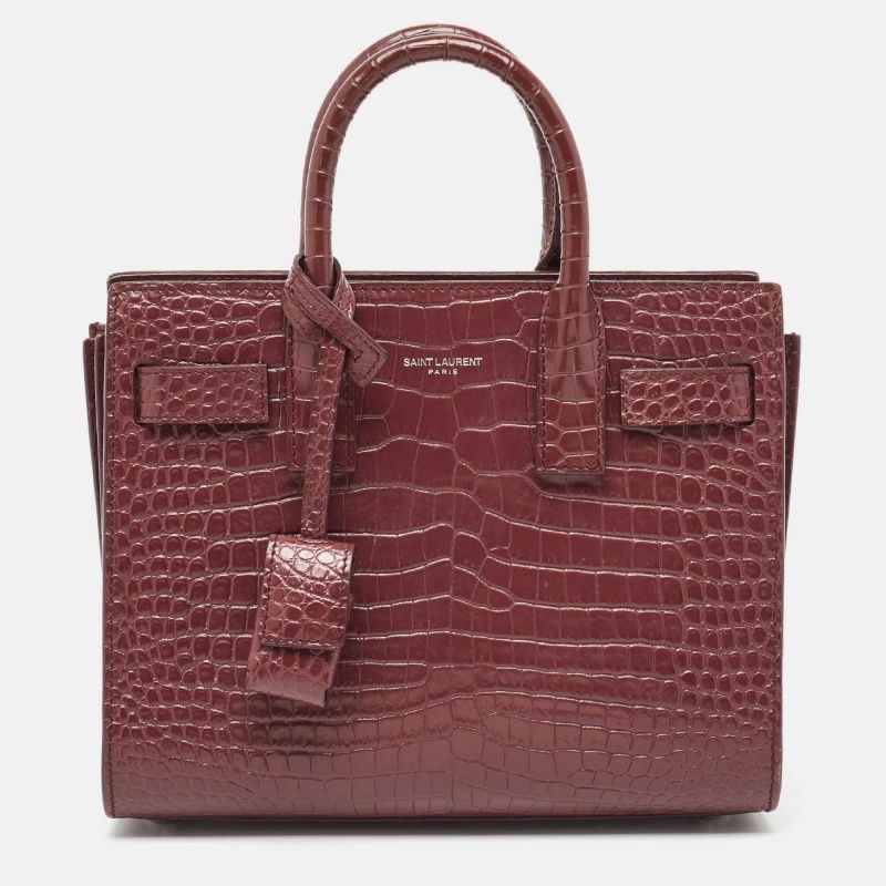 Saint laurent paris saint laurent burgundy croc embossed leather nano classic sac de jour tote