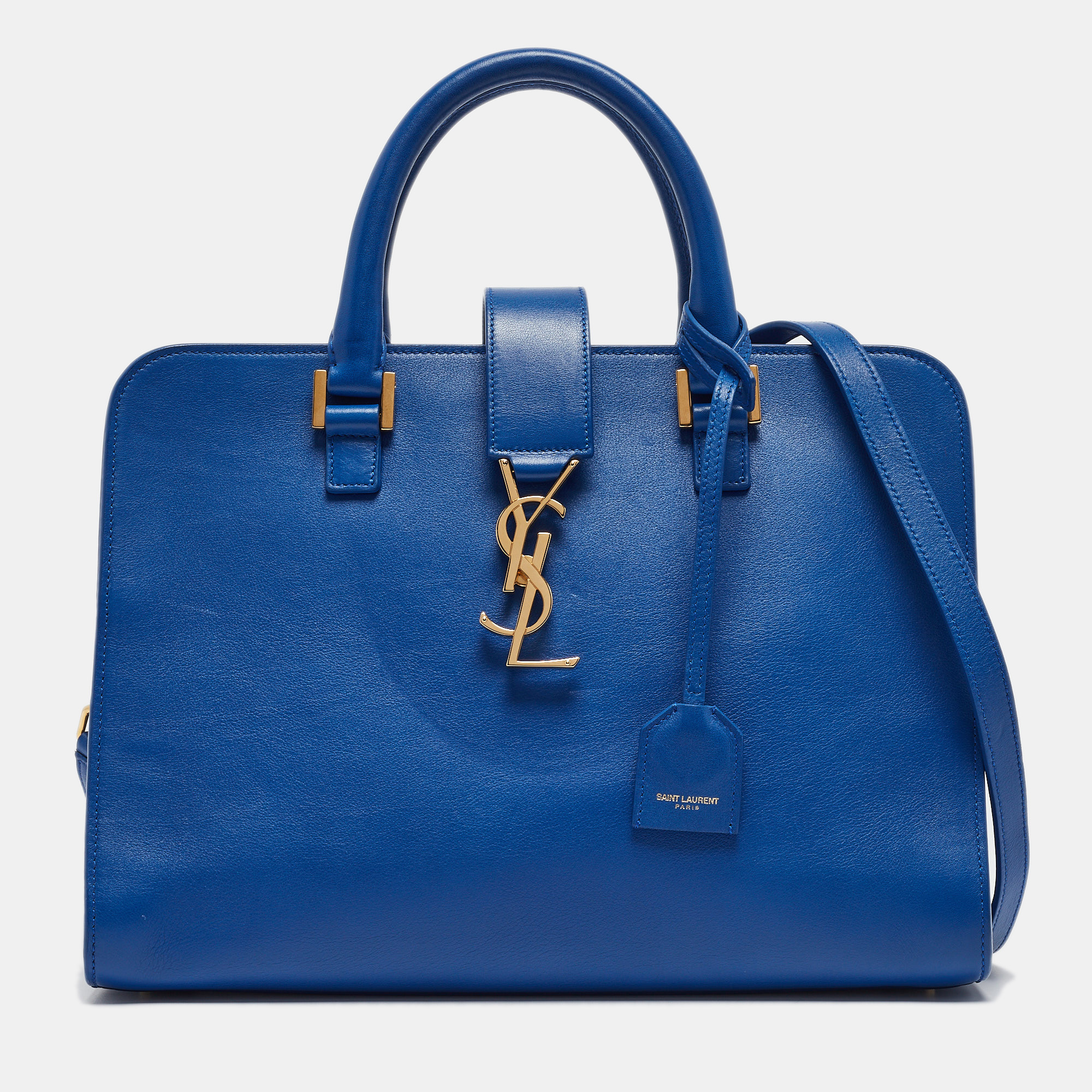 Saint laurent paris saint laurent blue leather small monogram cabas bag
