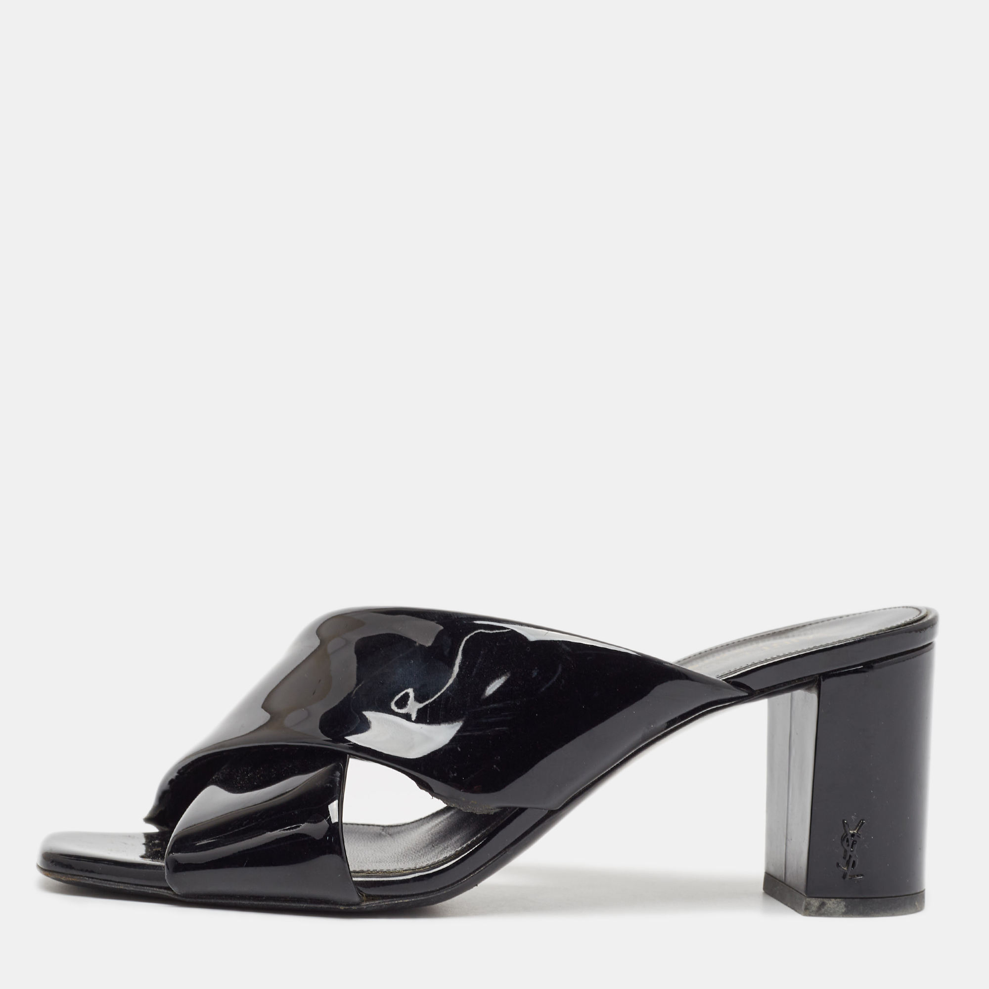 Saint laurent paris saint laurent black patent leather loulou slide sandals size 37