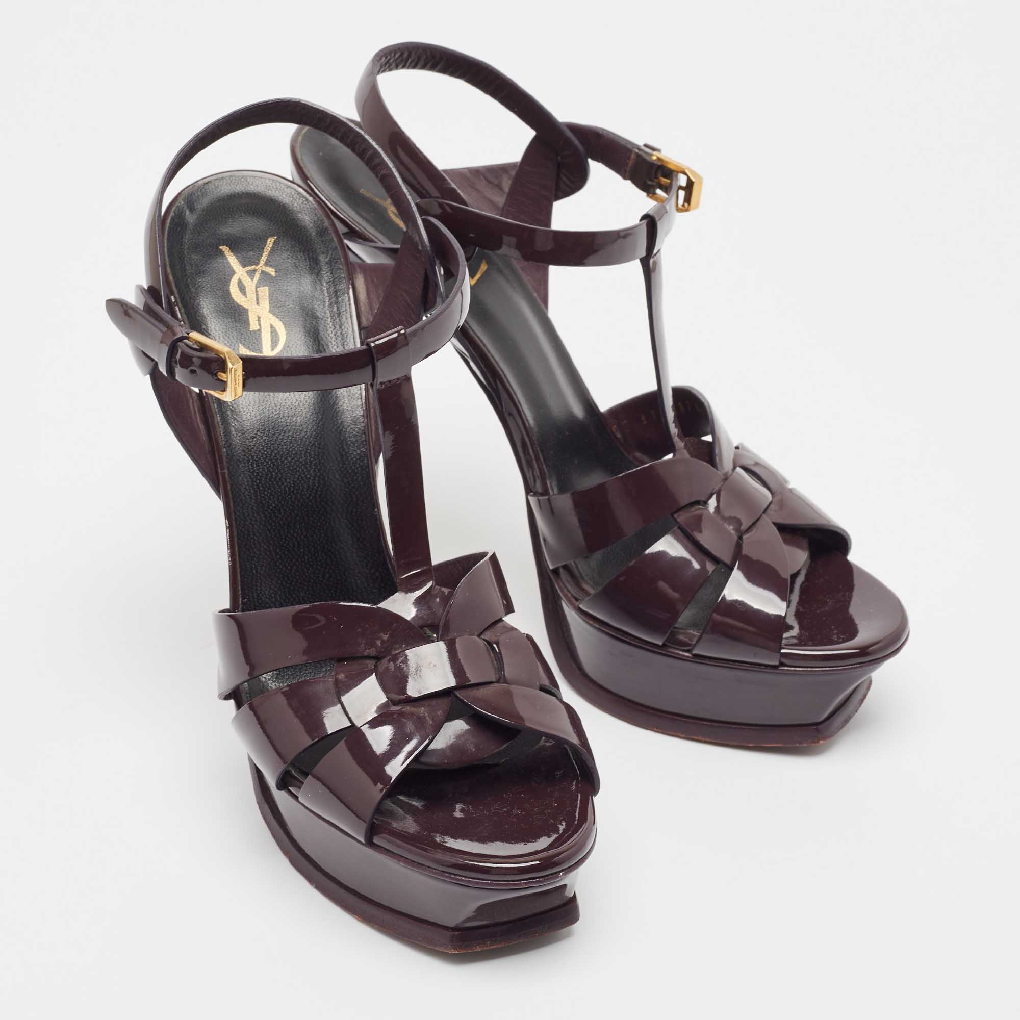 Saint Laurent Burgundy Patent Tribute Sandals Size 40