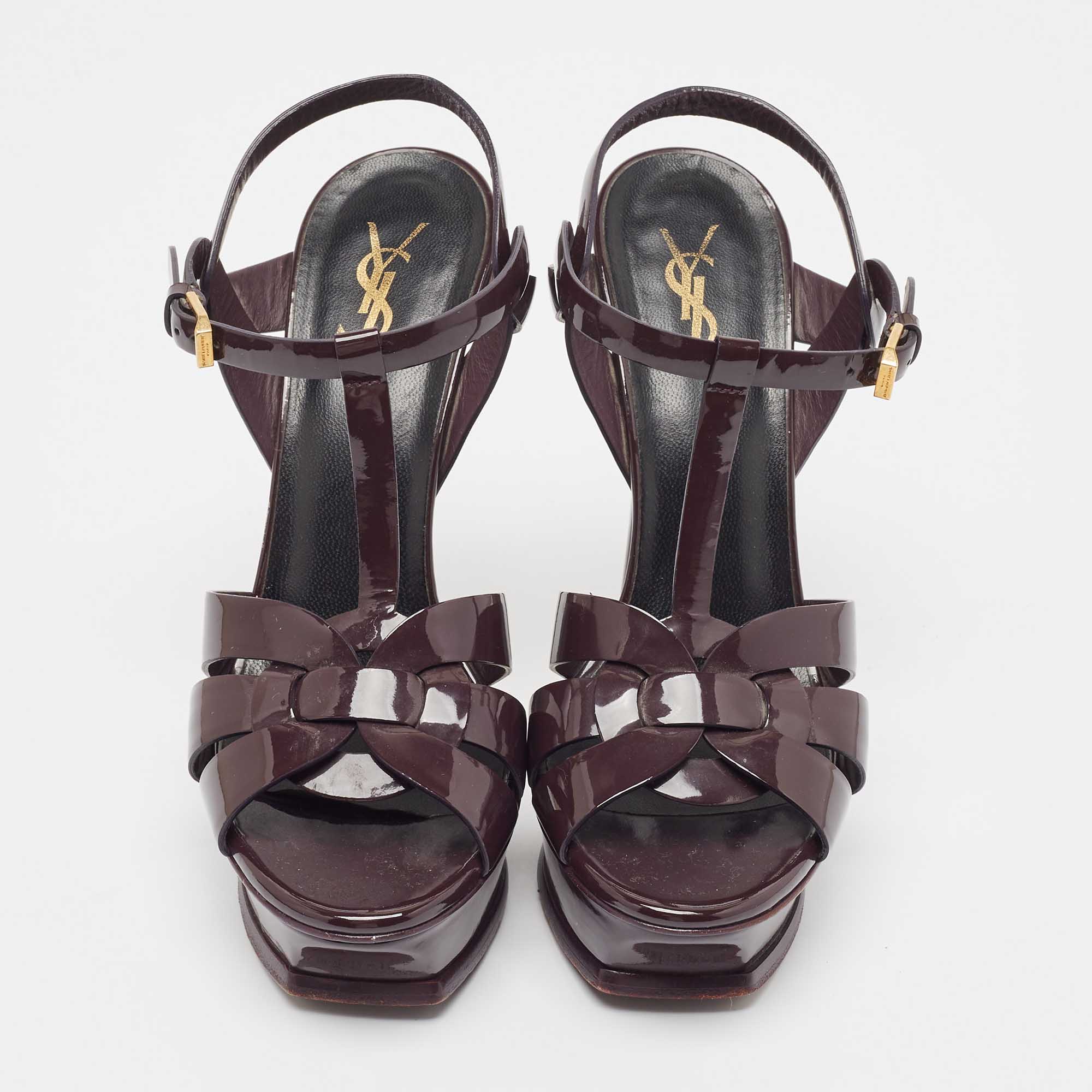 Saint Laurent Burgundy Patent Tribute Sandals Size 40