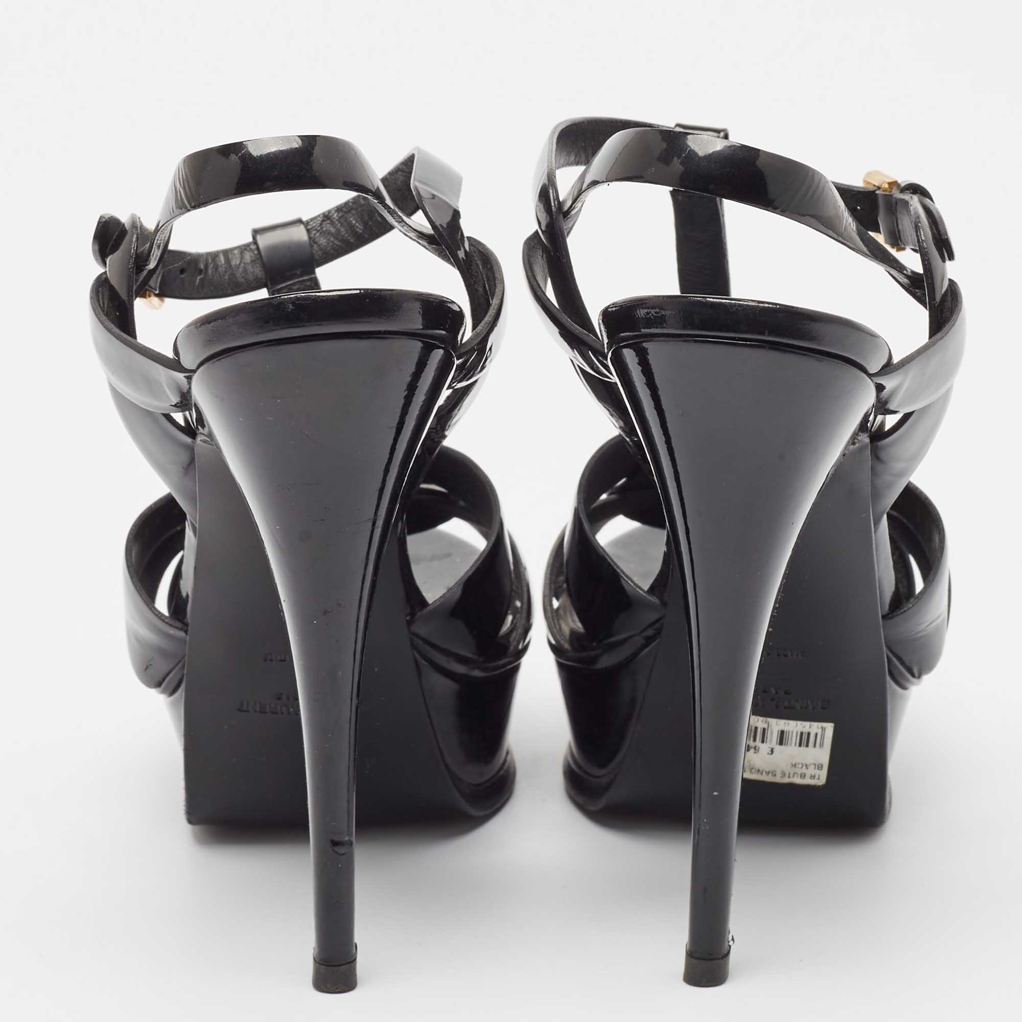 Saint Laurent Black Patent Leather Tribute Sandals Size 40