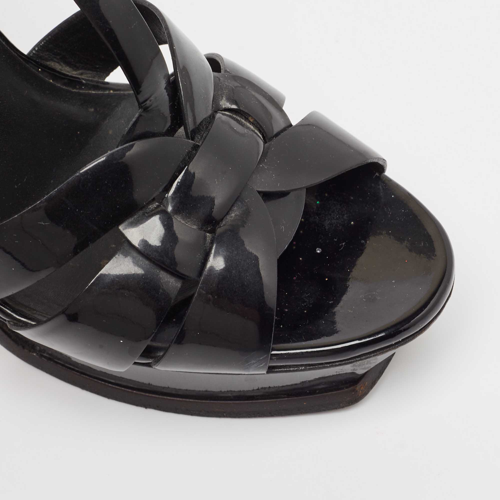 Saint Laurent Black Patent Leather Tribute Sandals Size 40