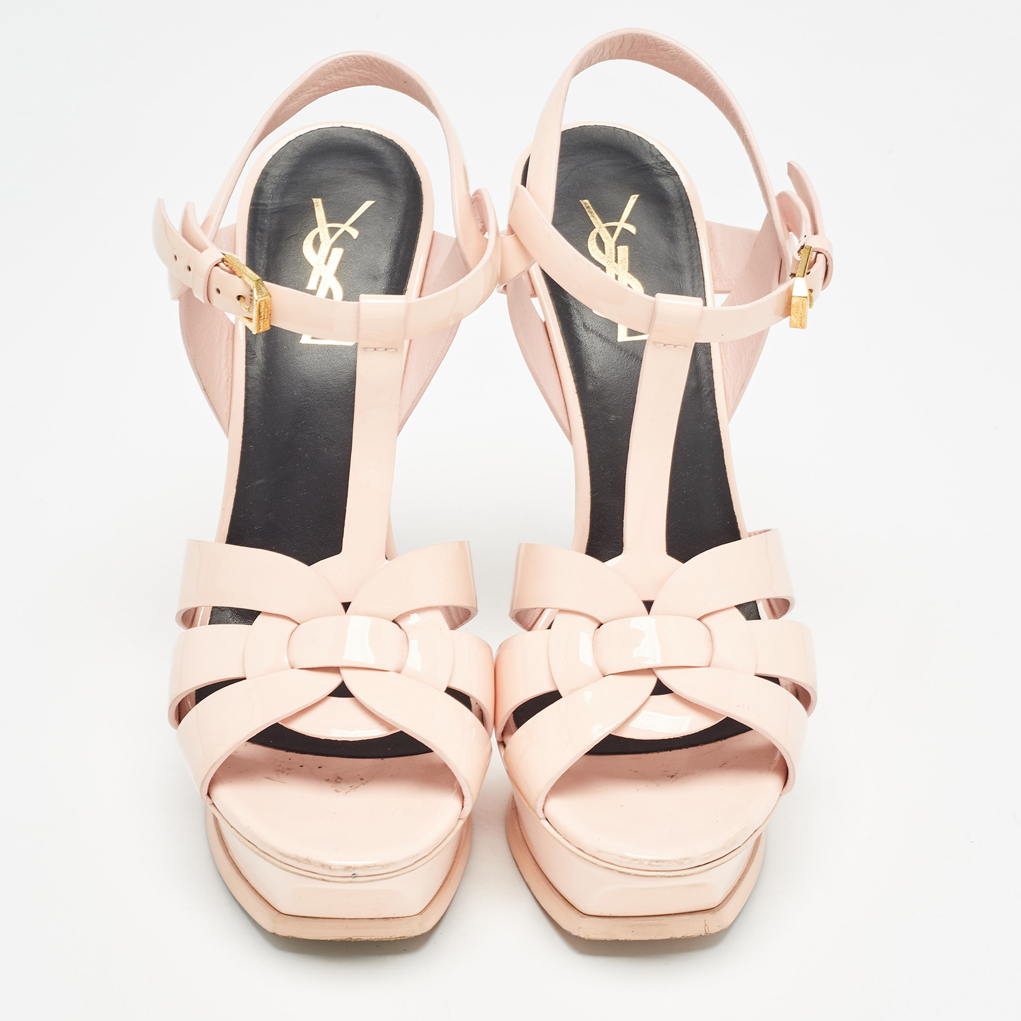 Saint Laurent Pink Patent Leather Tribute Sandals Size 38