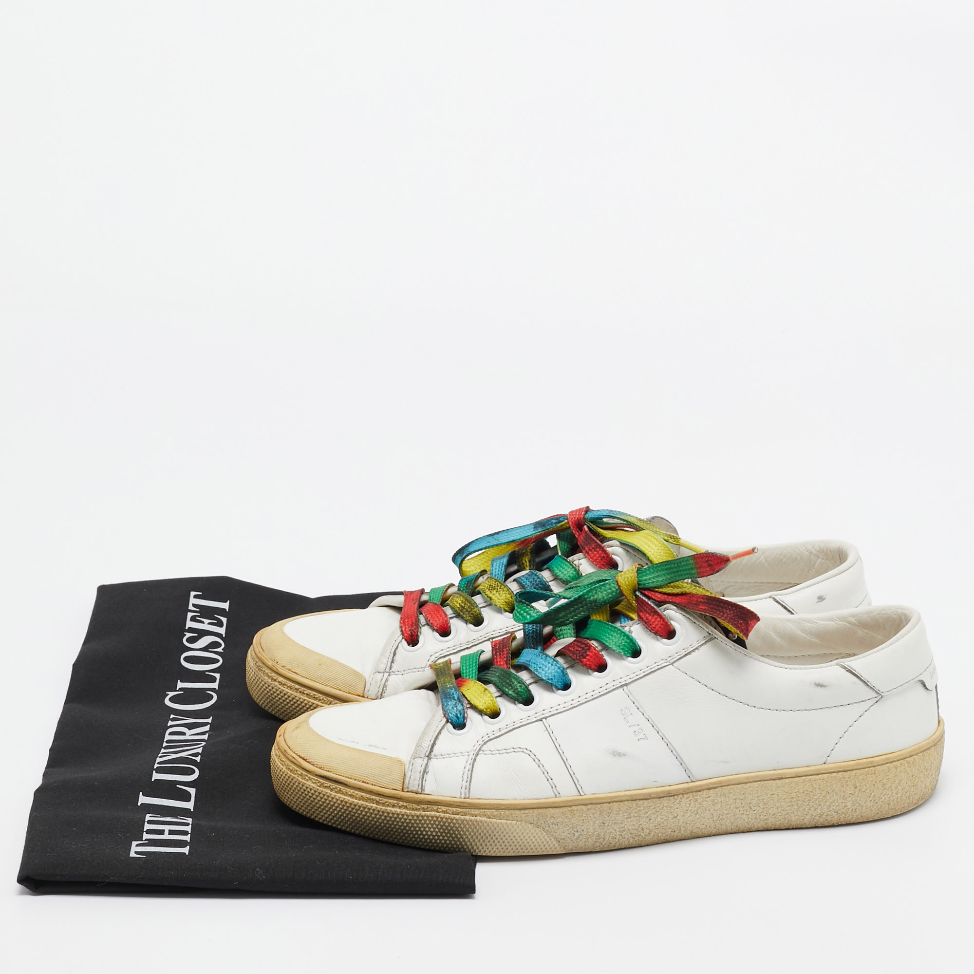 Saint Laurent White Leather Lace Up Sneakers Size 37.5