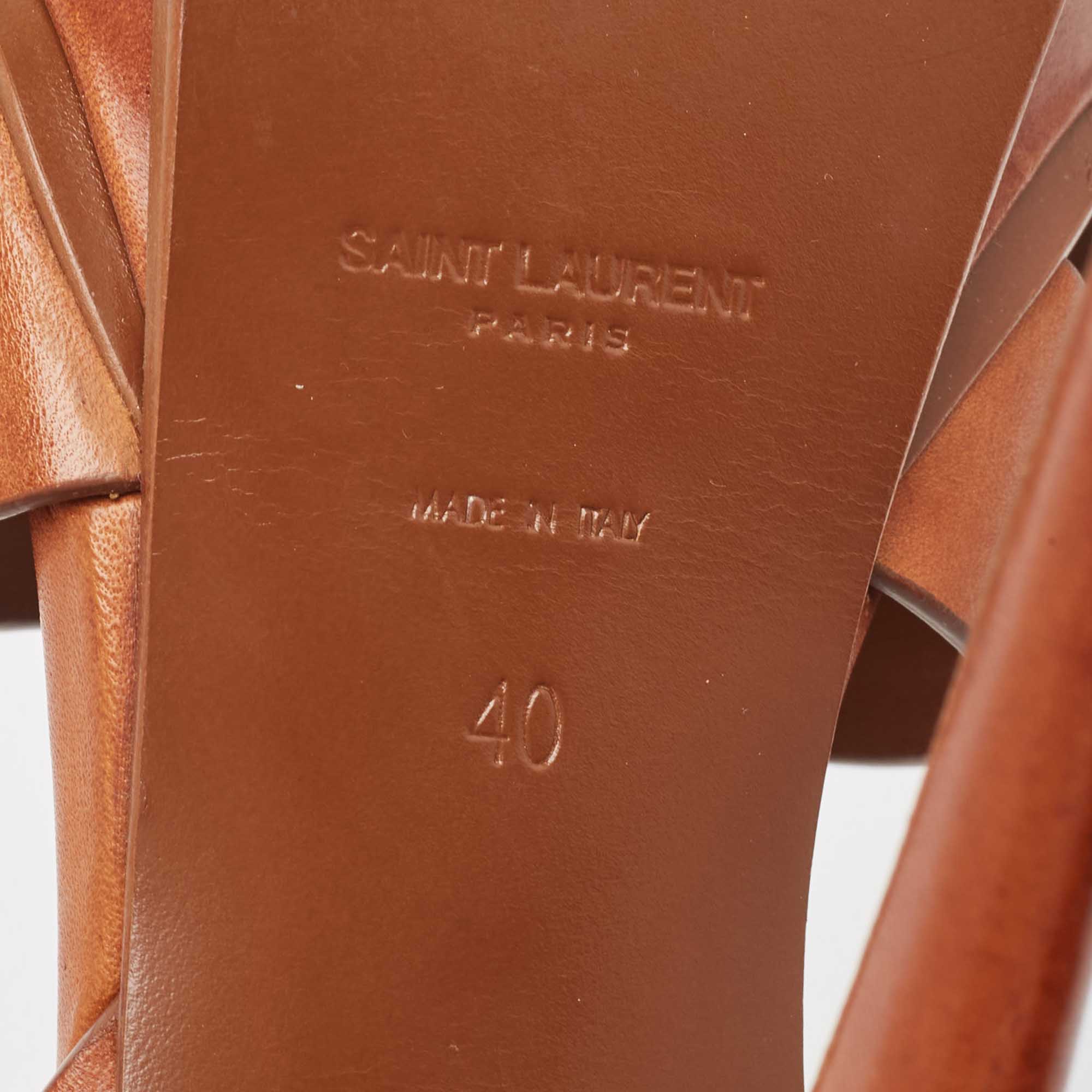 Saint Laurent Brown Leather Tribute Sandals Size 40