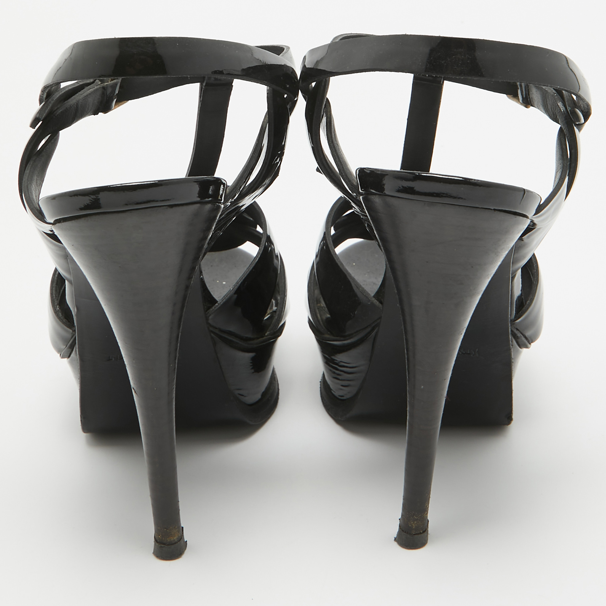 Saint Laurent Black Patent Tribute Ankle Strap Sandals Size 37