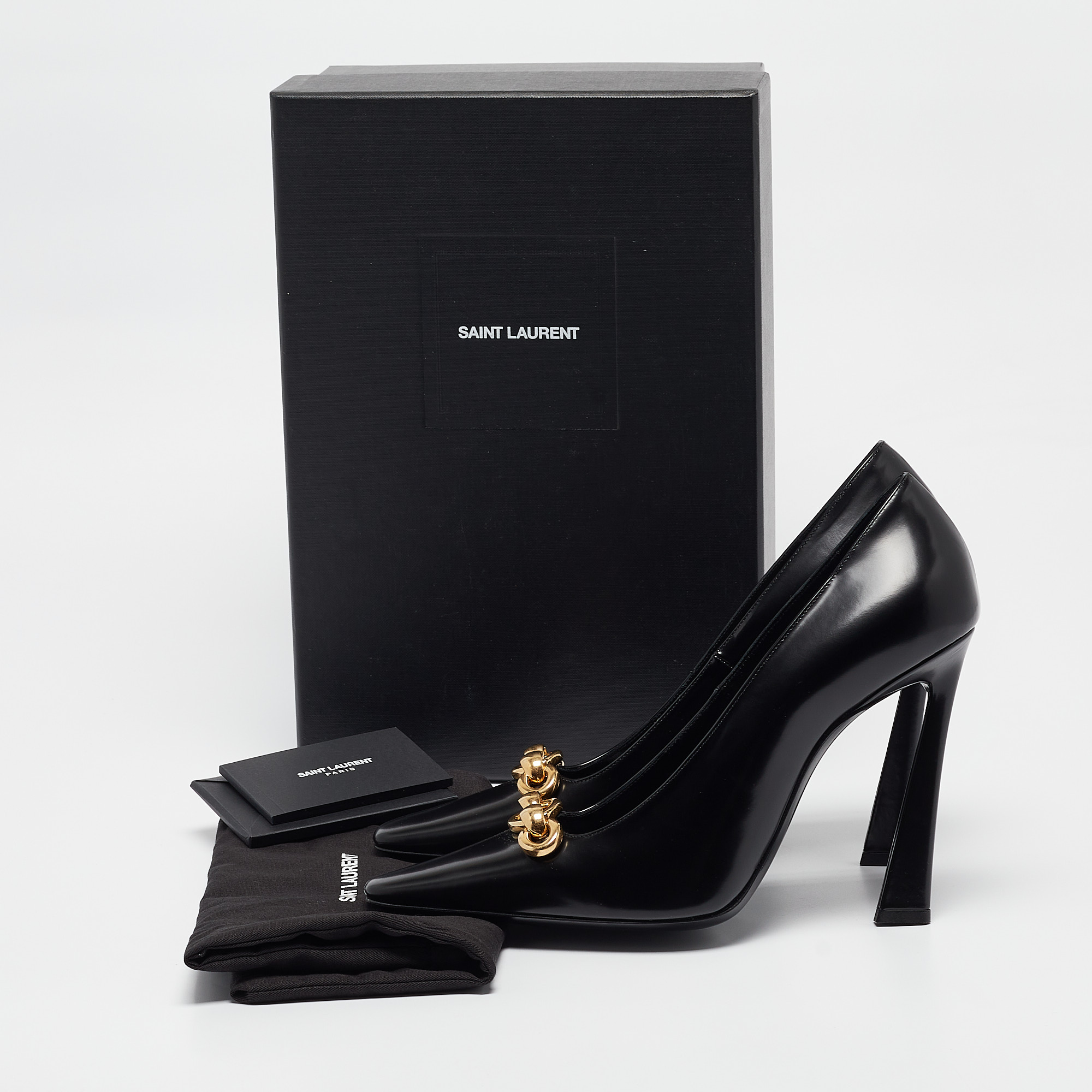 Saint Laurent Black Leather Pointed Toe Pumps Size 40