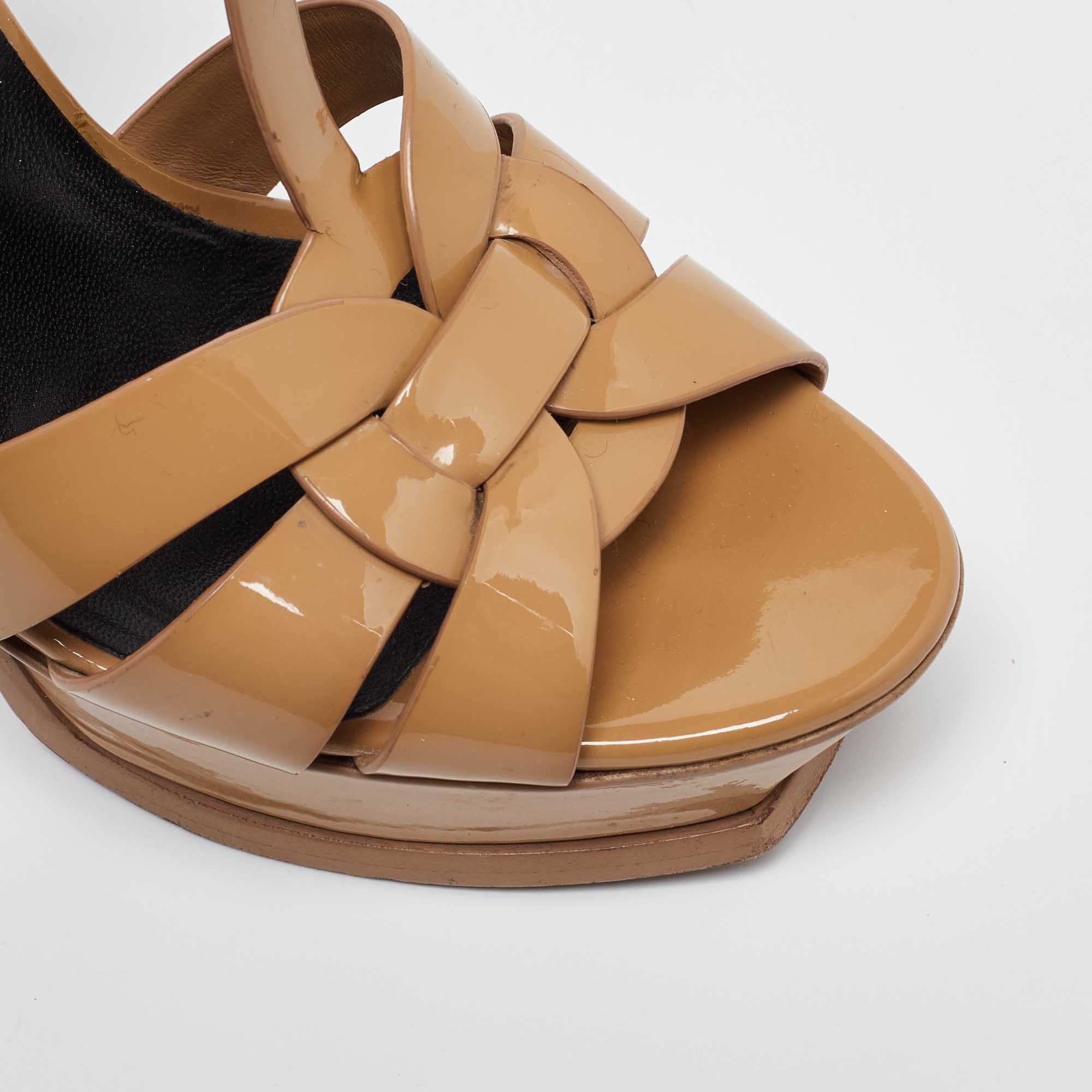 Saint Laurent Beige Patent Leather Tribute Sandals Size 39