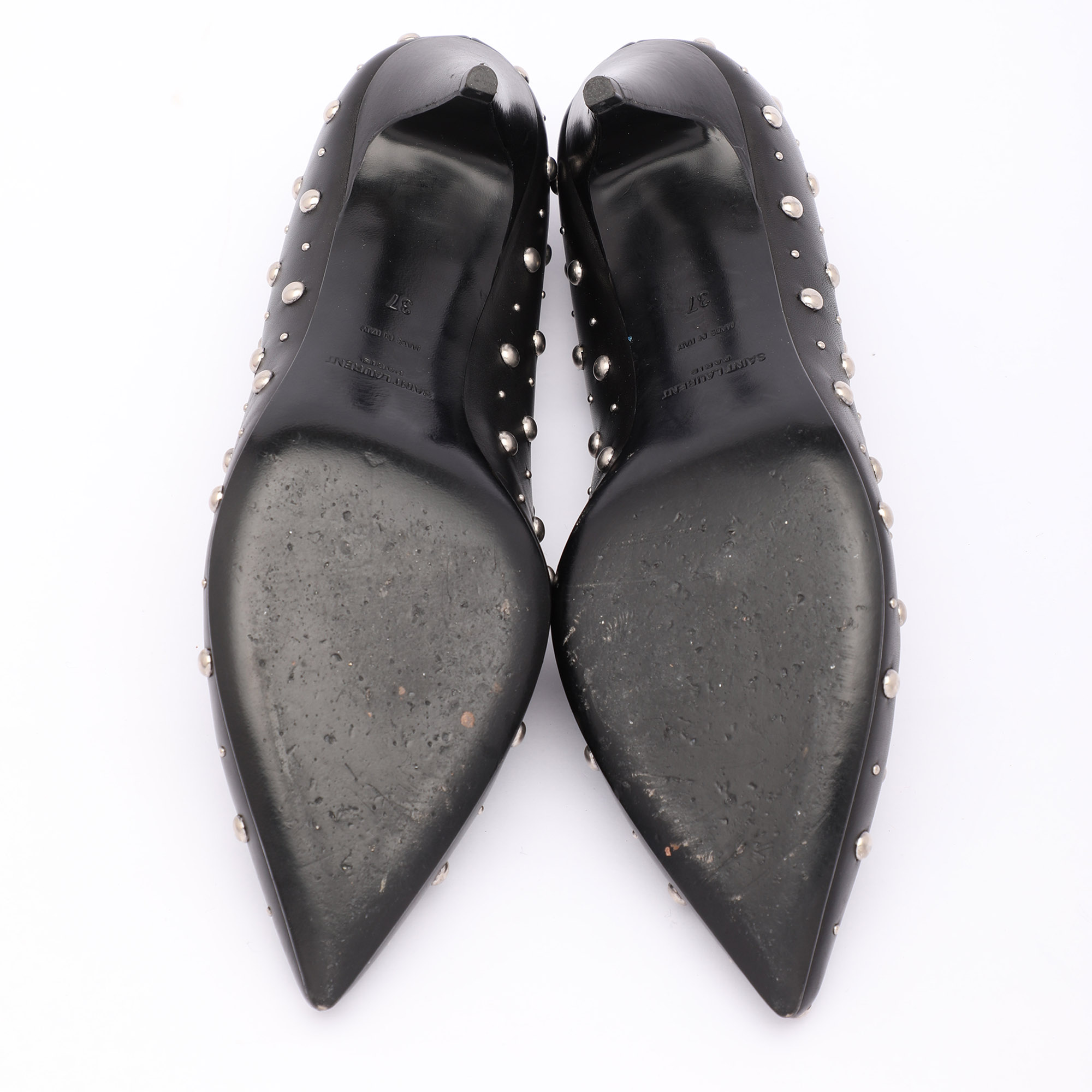 Saint Laurent Black Leather Embellished Pointed Toe Pumps Size 37