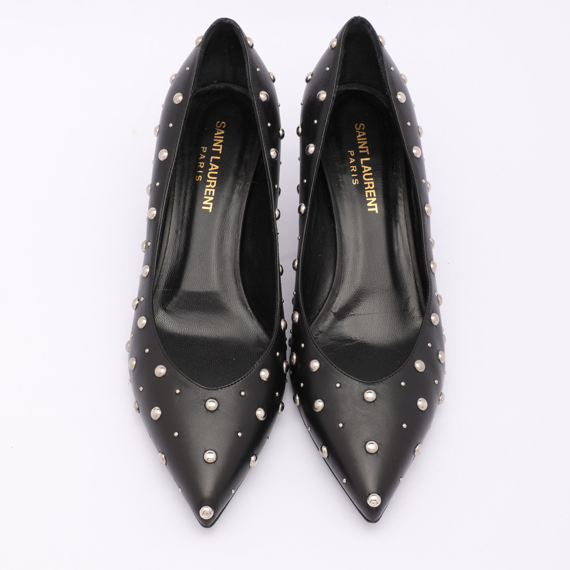 Saint Laurent Black Leather Embellished Pointed Toe Pumps Size 37