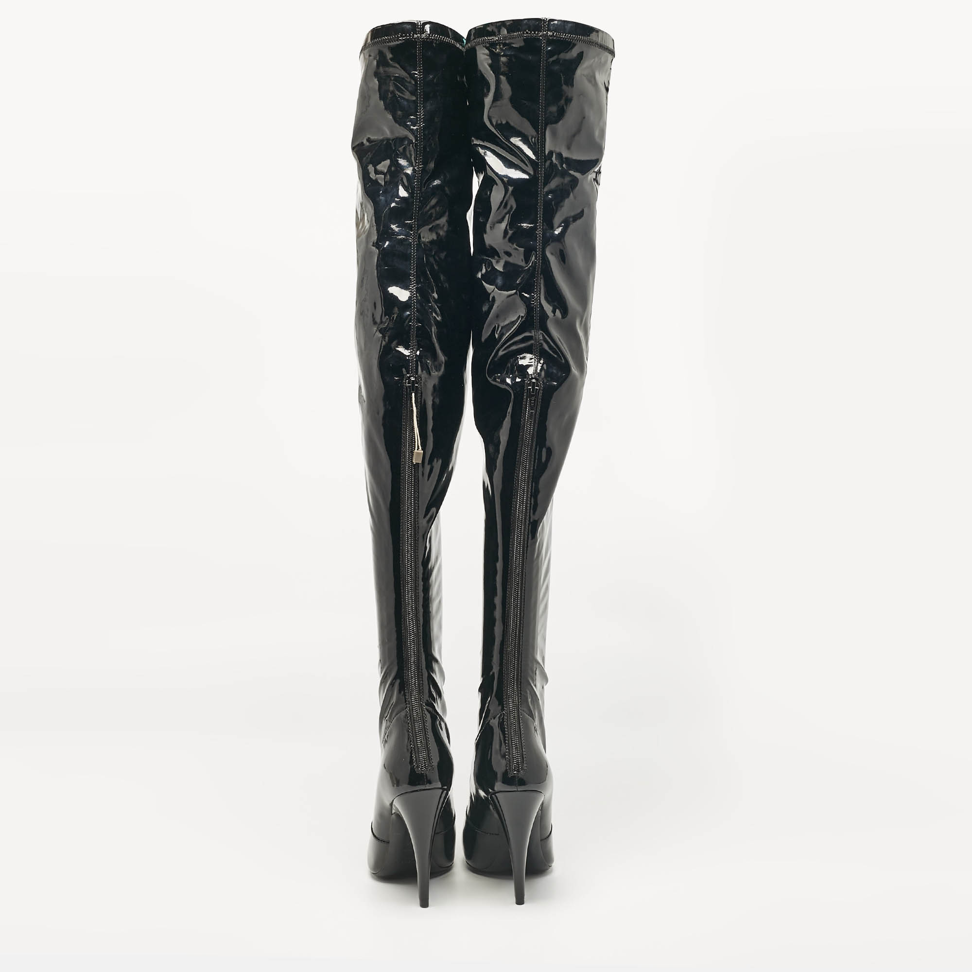 Saint Laurent Black Patent Leather Thigh High Boots Size 38