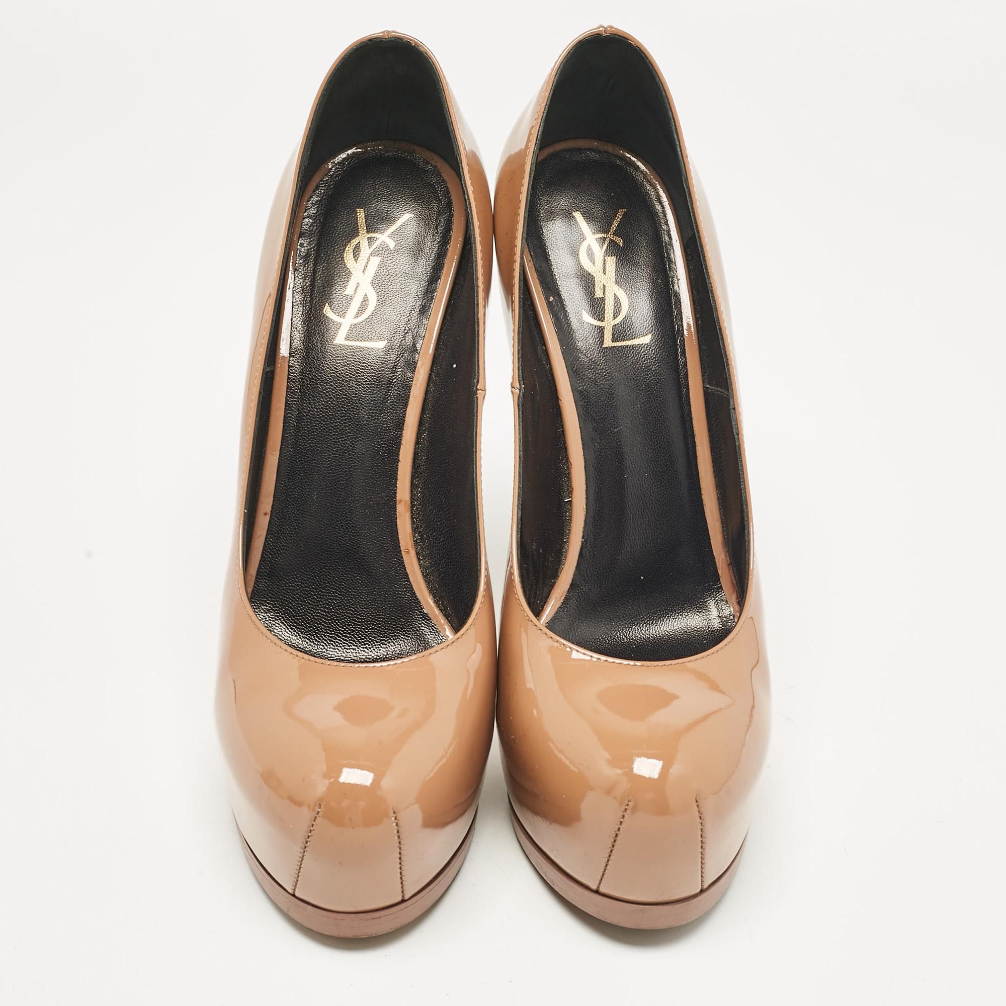 Saint Laurent Beige Patent Leather Tribtoo Pumps Size 40