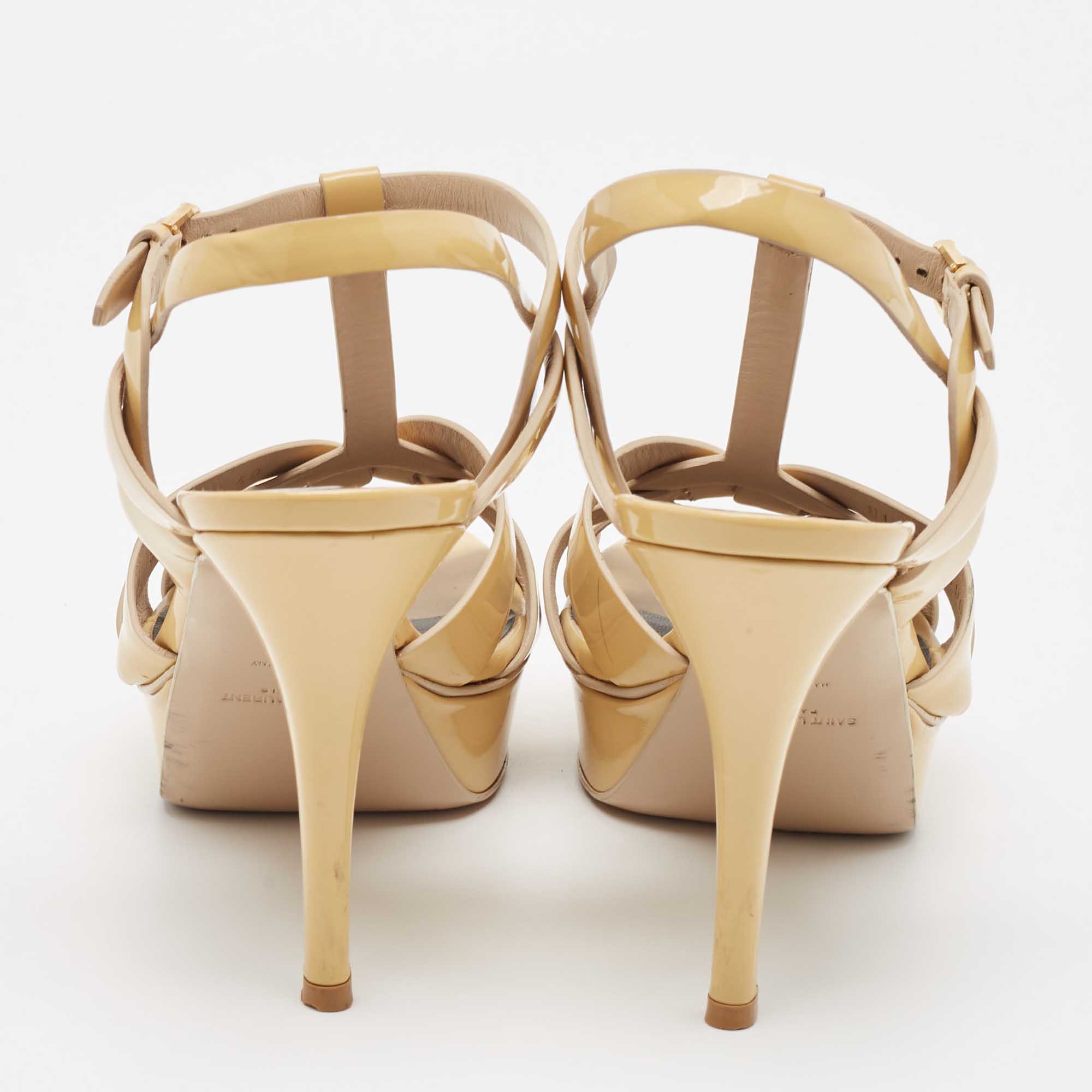 Saint Laurent Beige Patent Leather Tribute Sandals Size 40